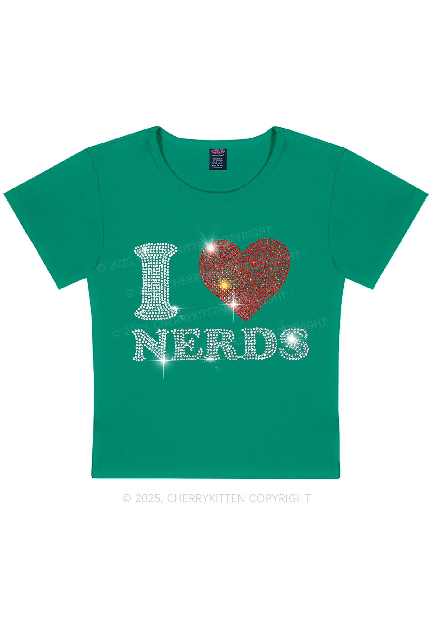 Rhinestone I Love Nerds Y2K Baby Tee Cherrykitten - Image 5