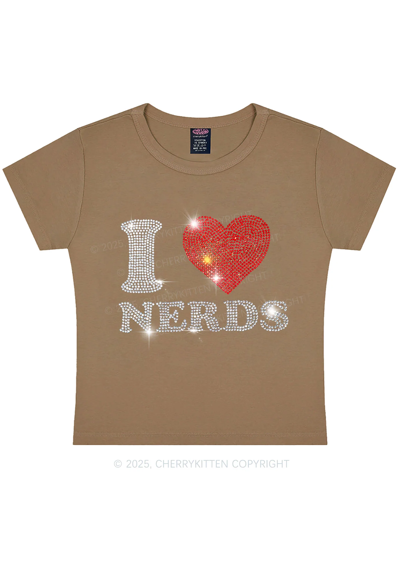 Rhinestone I Love Nerds Y2K Baby Tee Cherrykitten - Image 9