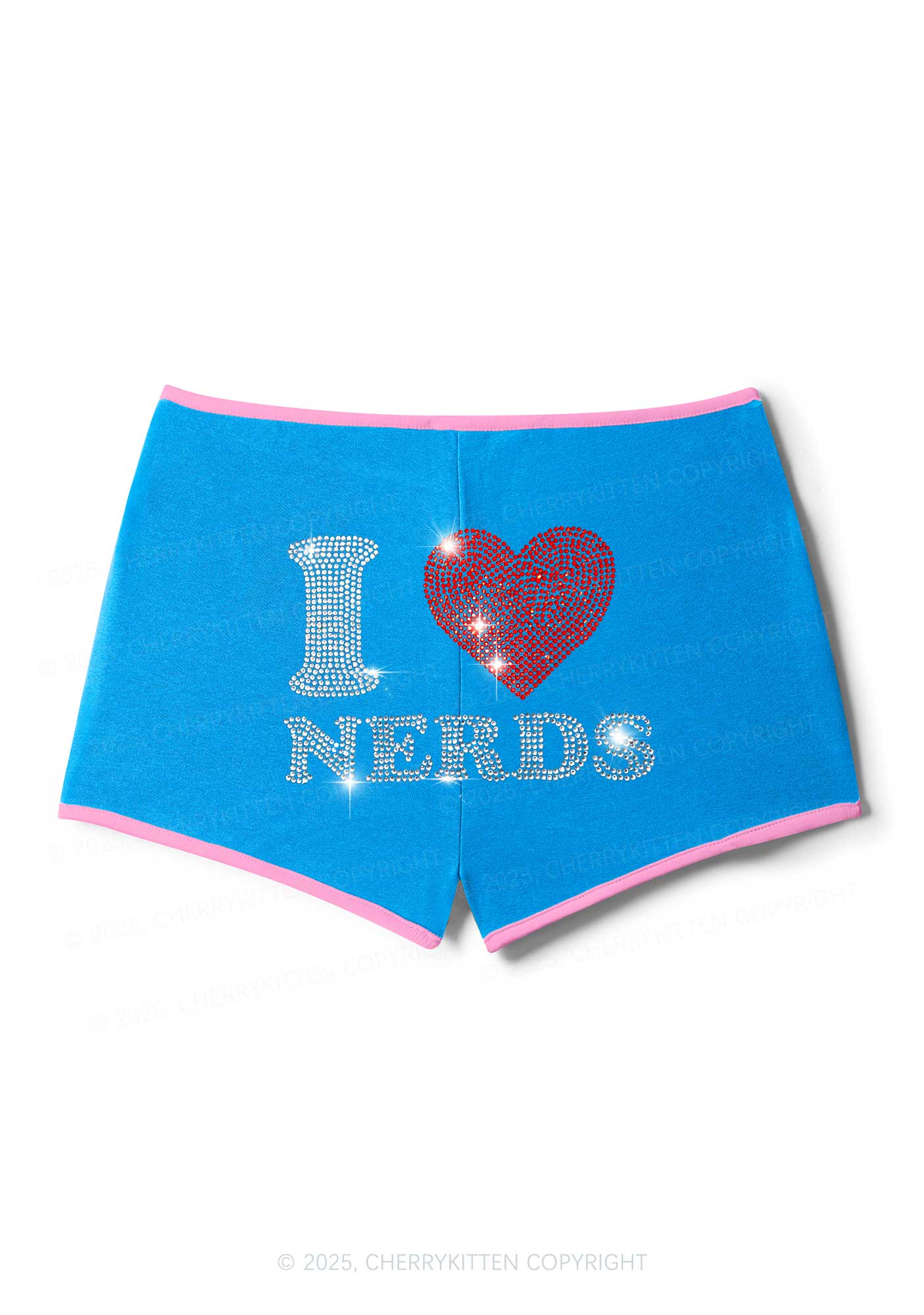 Rhinestone I Love Nerds Y2K Booty Shorts Cherrykitten - Image 3