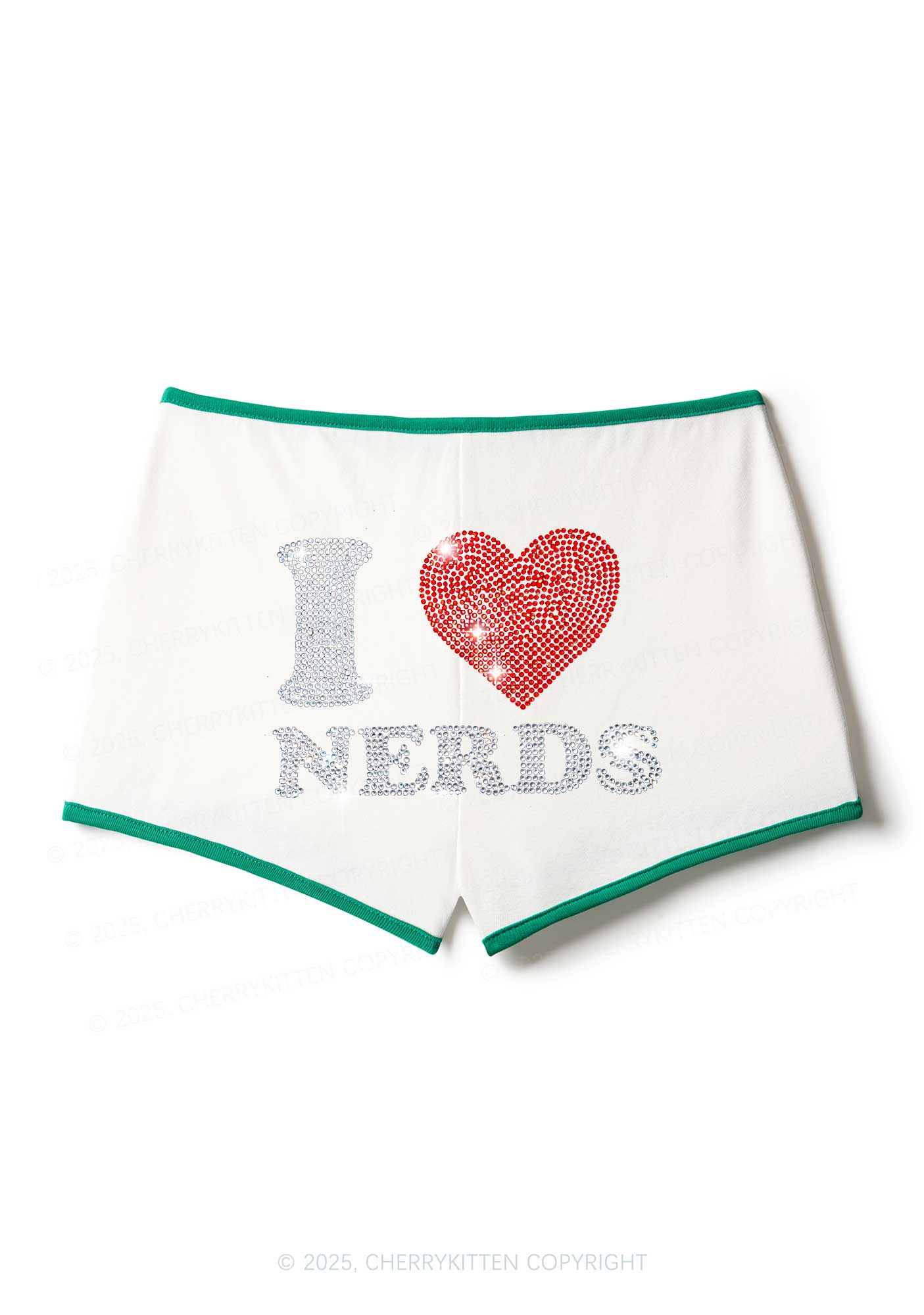 Rhinestone I Love Nerds Y2K Booty Shorts Cherrykitten - Image 4