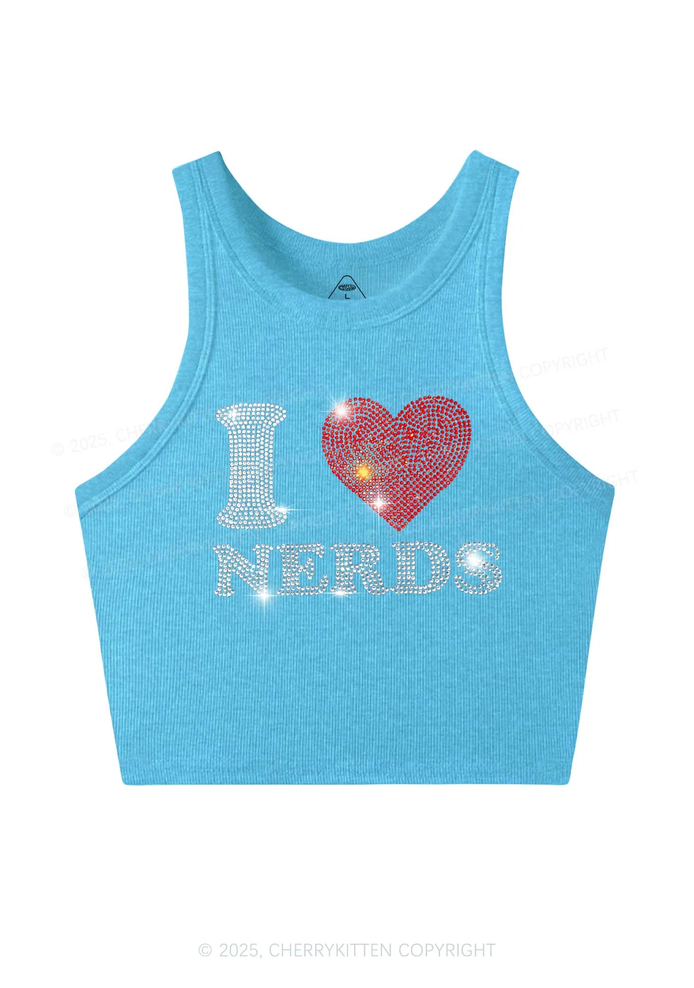 Rhinestone I Love Nerds Y2K Crop Tank Top Cherrykitten - Image 3