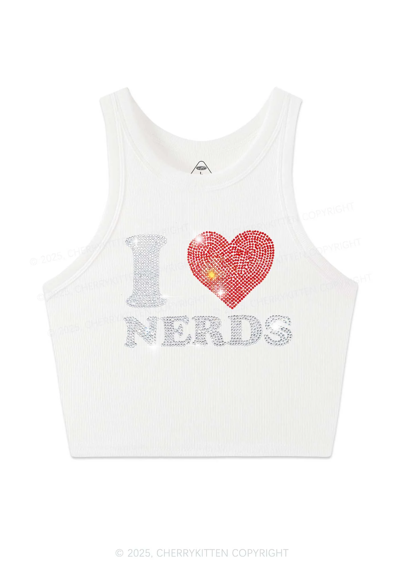 Rhinestone I Love Nerds Y2K Crop Tank Top Cherrykitten - Image 4