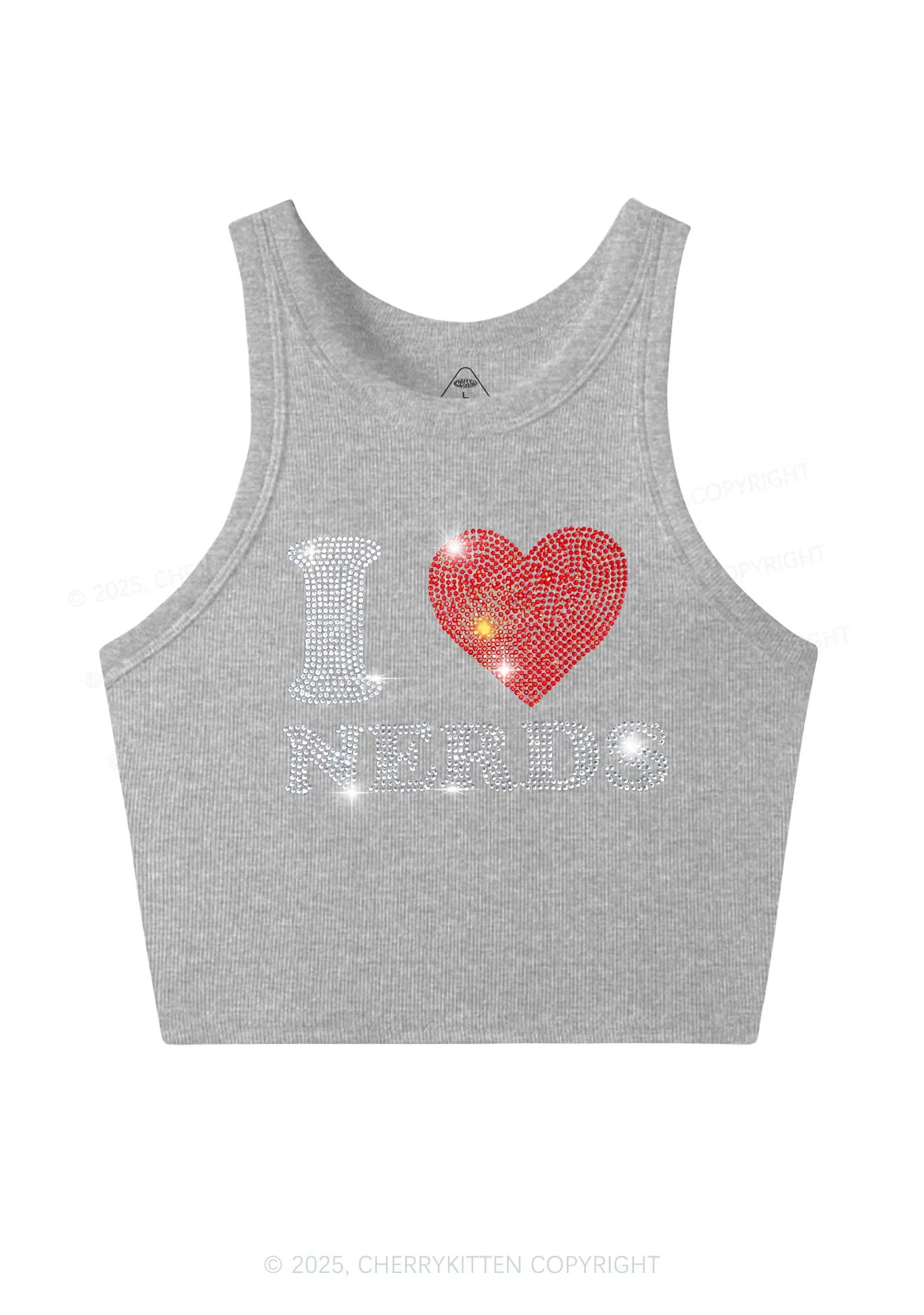 Rhinestone I Love Nerds Y2K Crop Tank Top Cherrykitten - Image 5
