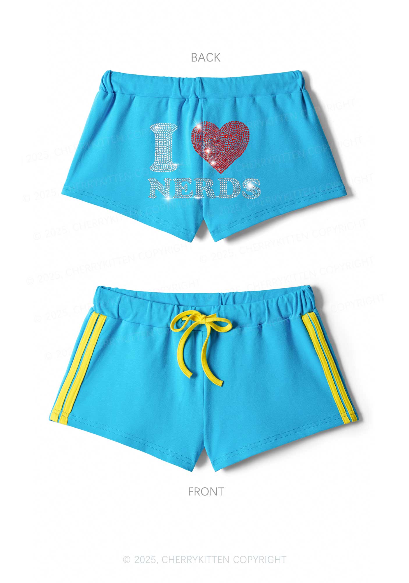 Rhinestone I Love Nerds Y2K Drawstring Mini Shorts Cherrykitten - Image 4