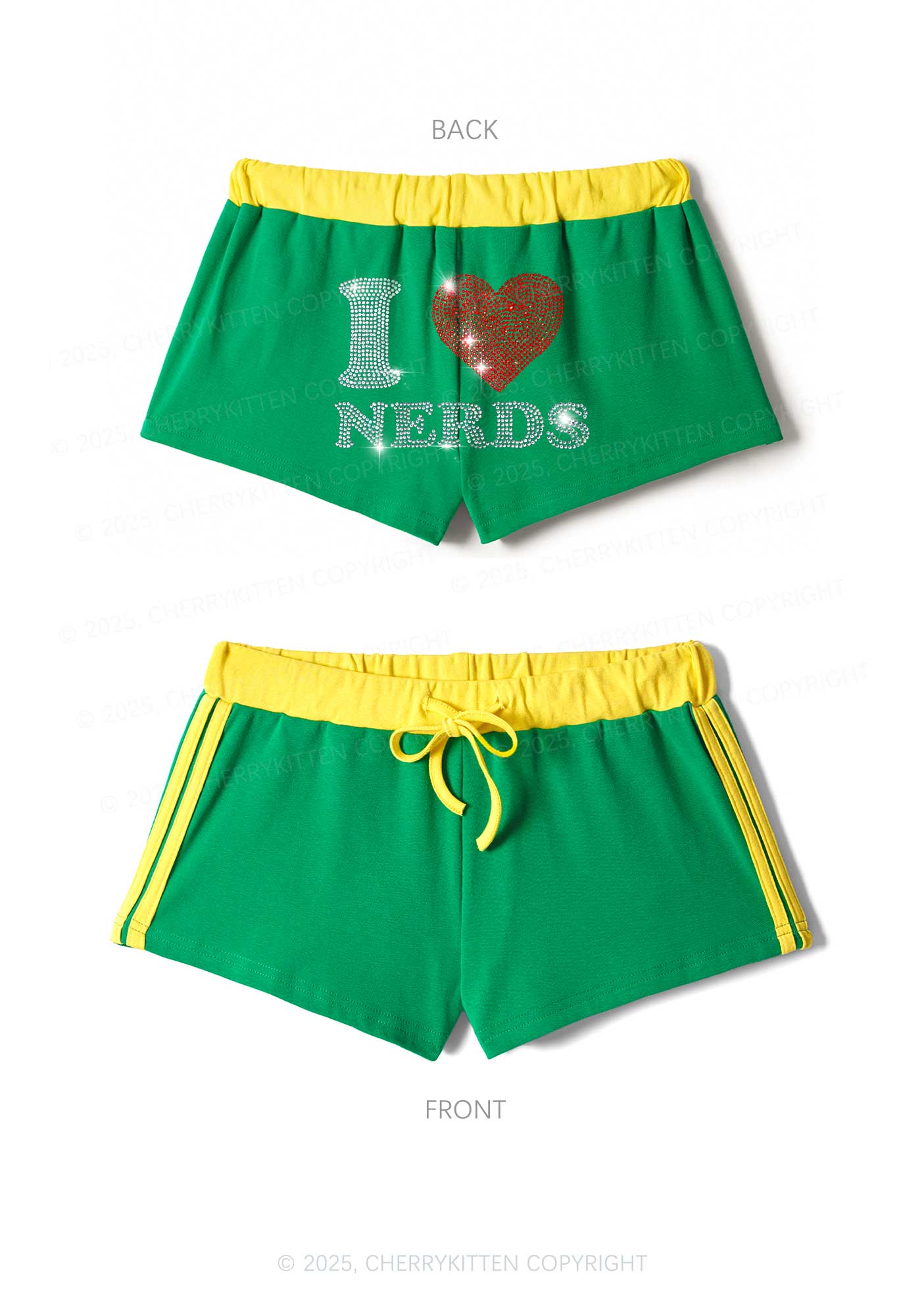 Rhinestone I Love Nerds Y2K Drawstring Mini Shorts Cherrykitten - Image 5