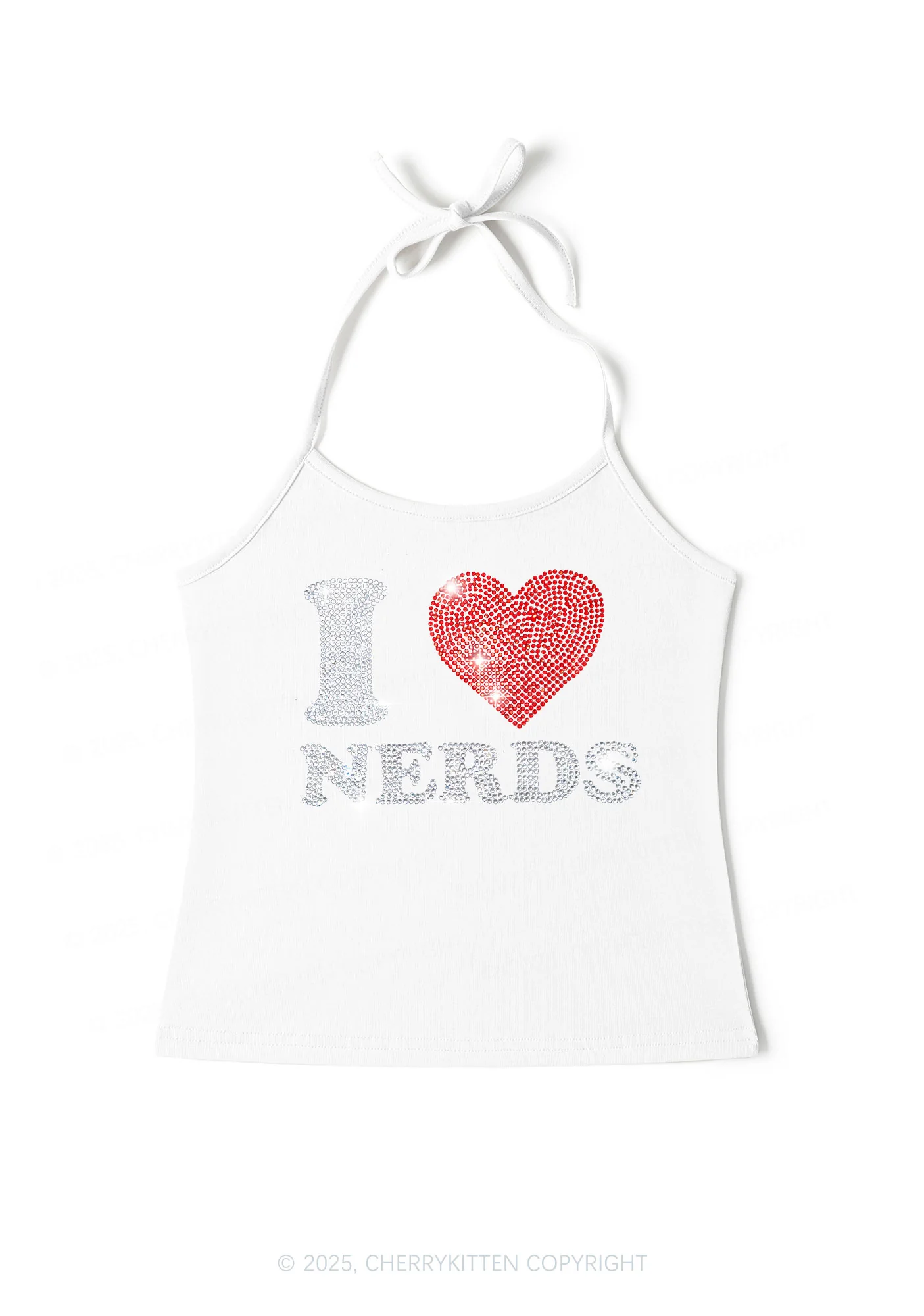 Rhinestone I Love Nerds Y2K Halter Neck Cami Cherrykitten - Image 2