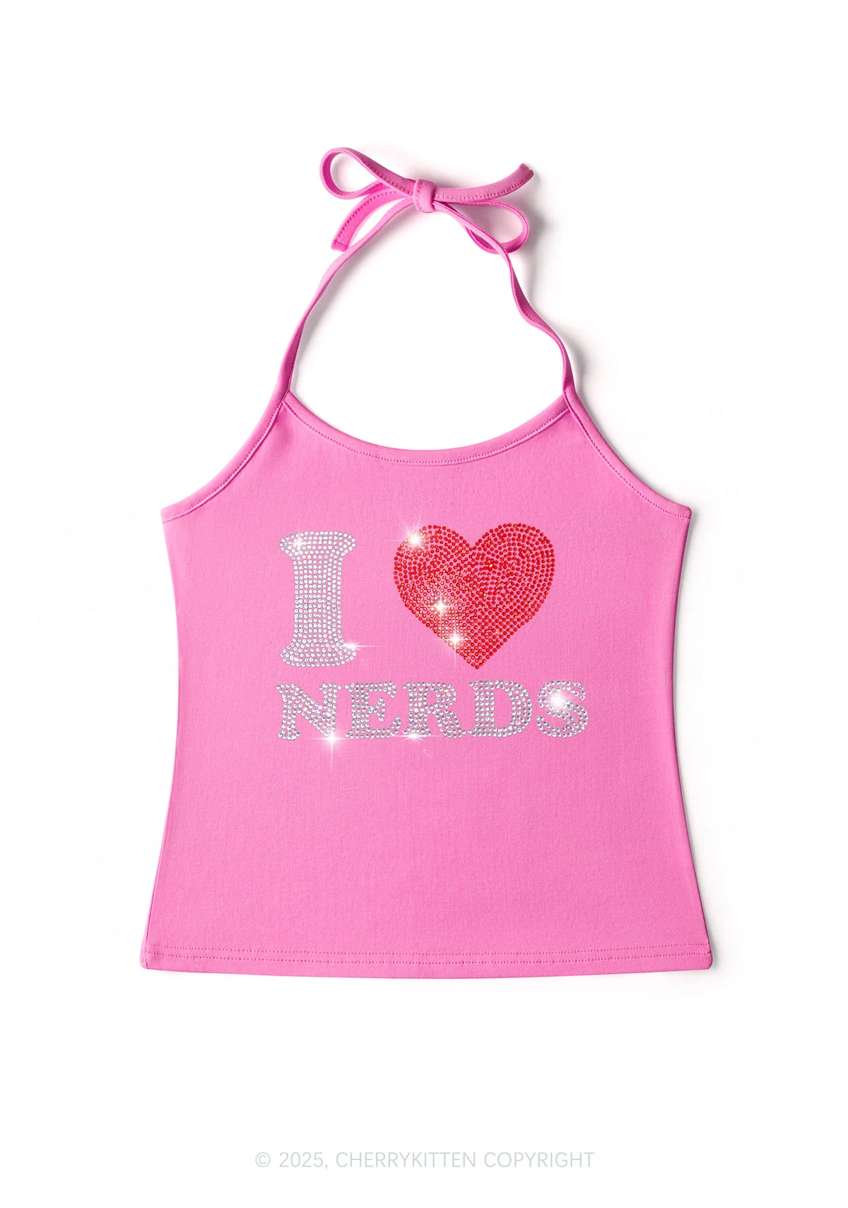 Rhinestone I Love Nerds Y2K Halter Neck Cami Cherrykitten - Image 3