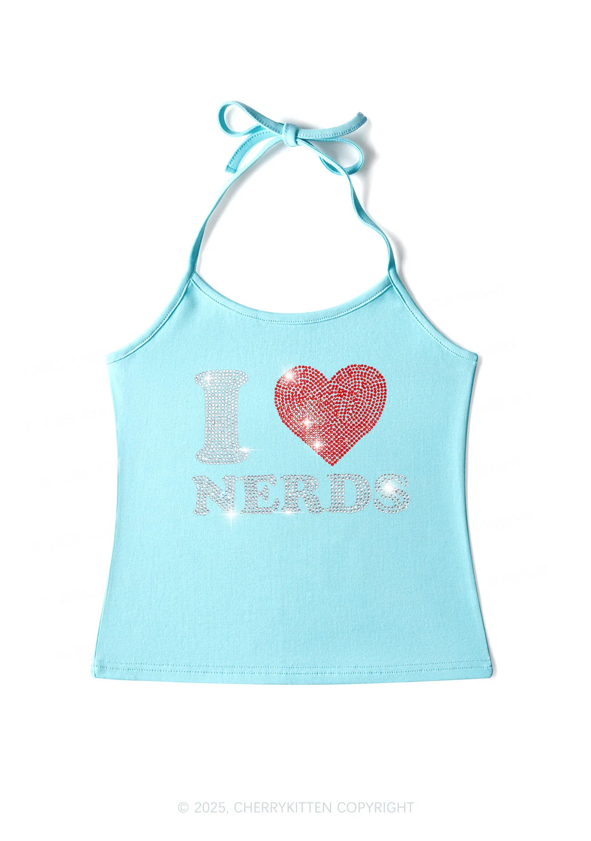Rhinestone I Love Nerds Y2K Halter Neck Cami Cherrykitten - Image 4
