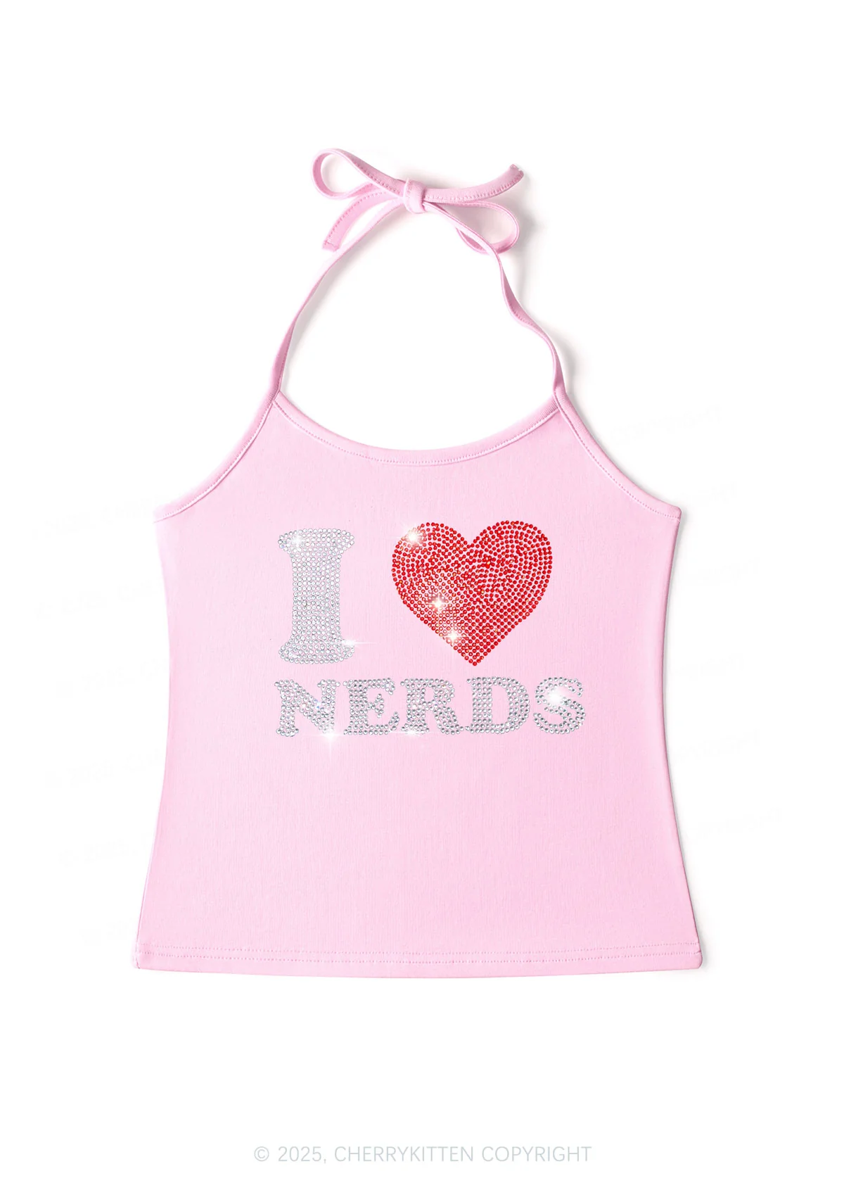 Rhinestone I Love Nerds Y2K Halter Neck Cami Cherrykitten - Image 5