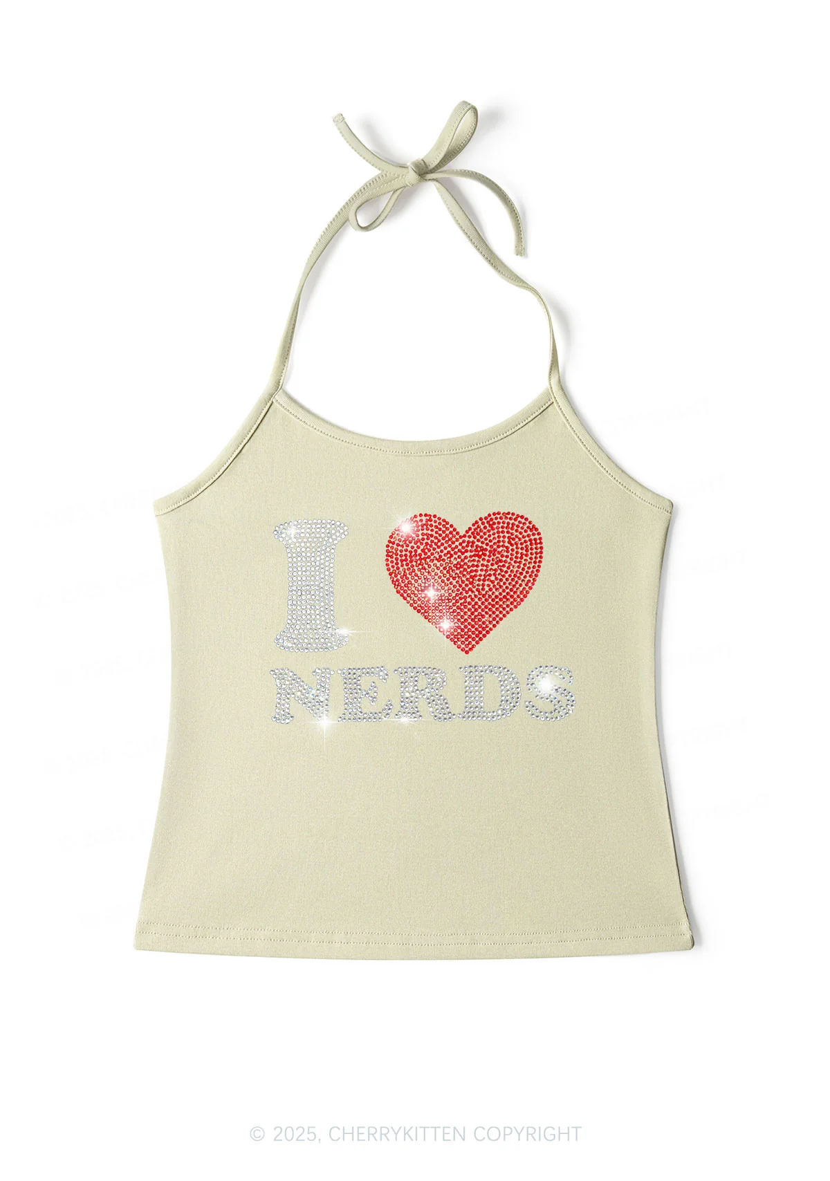 Rhinestone I Love Nerds Y2K Halter Neck Cami Cherrykitten - Image 6