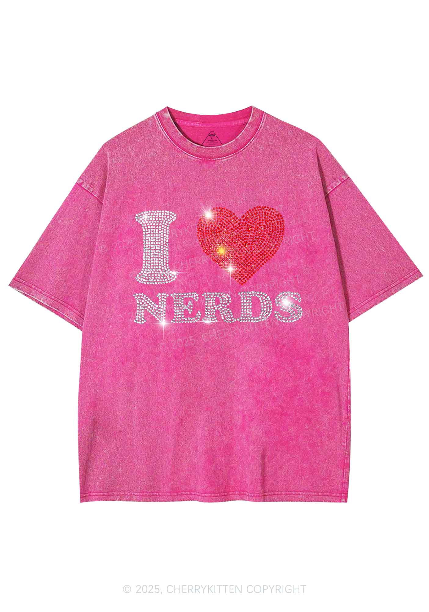 Rhinestone I Love Nerds Y2K Shirts Washed Tee Cherrykitten - Image 3