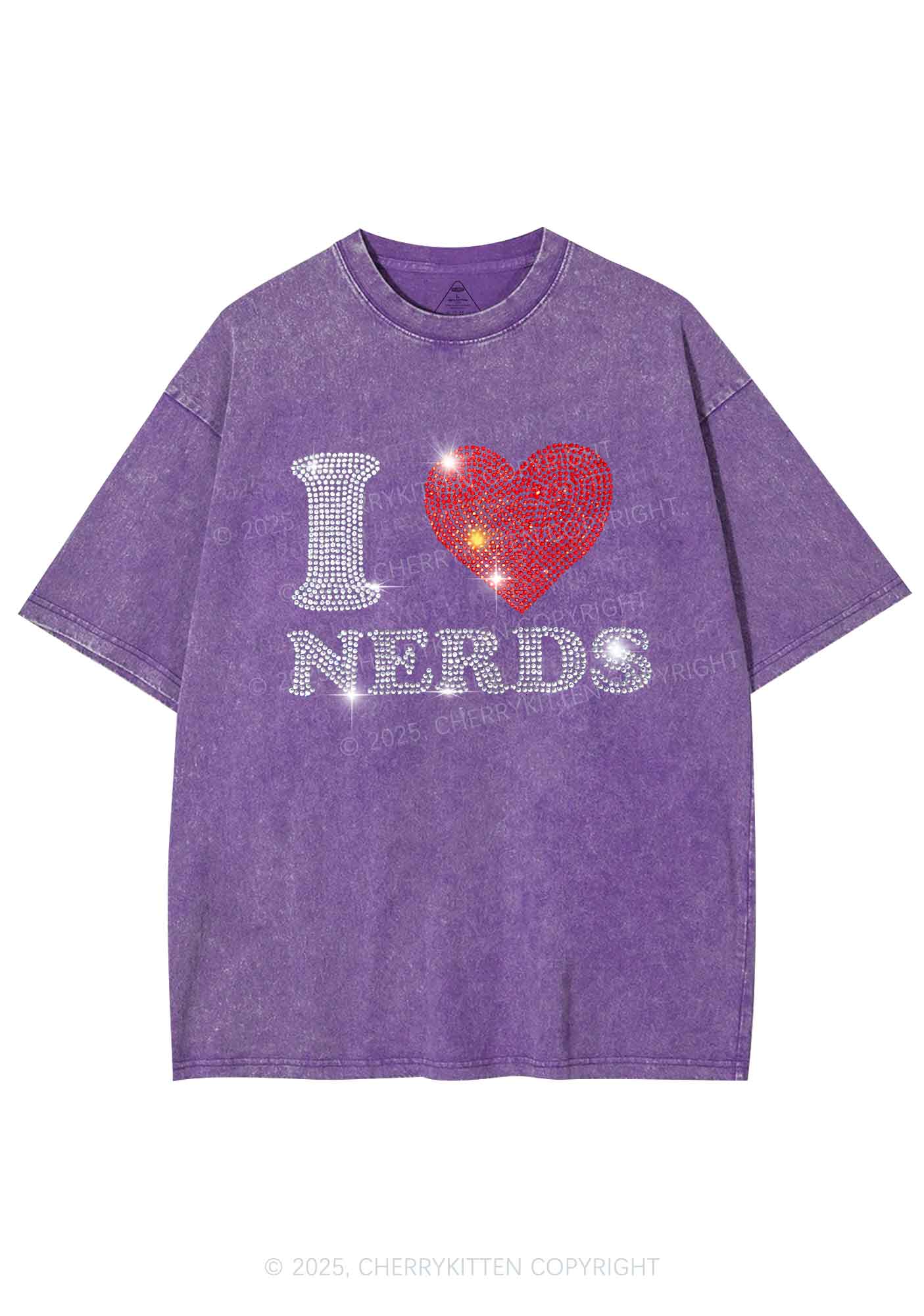 Rhinestone I Love Nerds Y2K Shirts Washed Tee Cherrykitten - Image 4