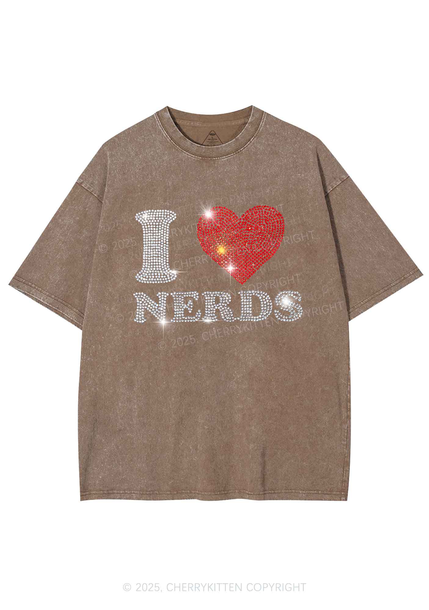 Rhinestone I Love Nerds Y2K Shirts Washed Tee Cherrykitten - Image 5