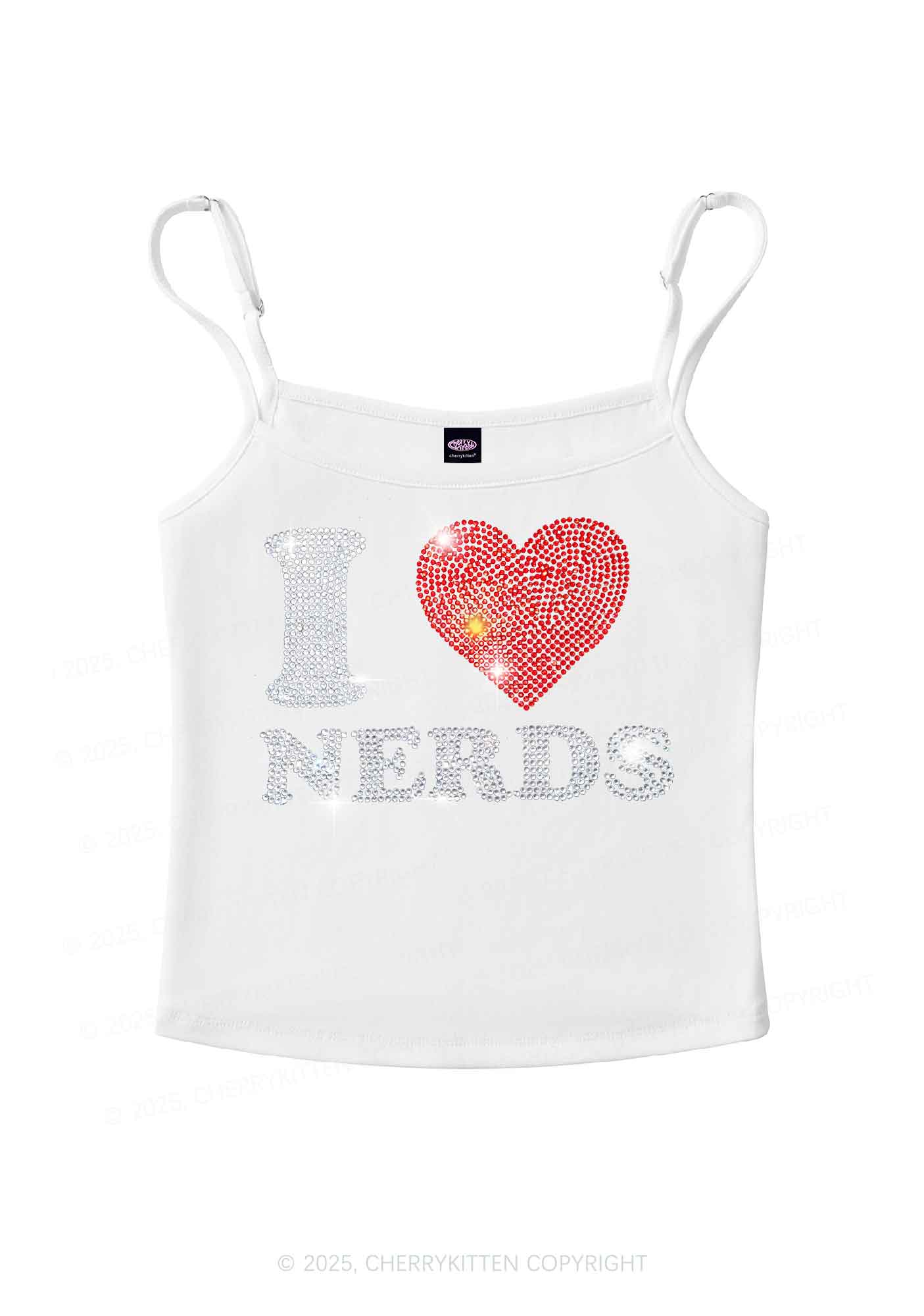 Rhinestone I Love Nerds Y2K Spaghetti Strap Cami Cherrykitten - Image 3