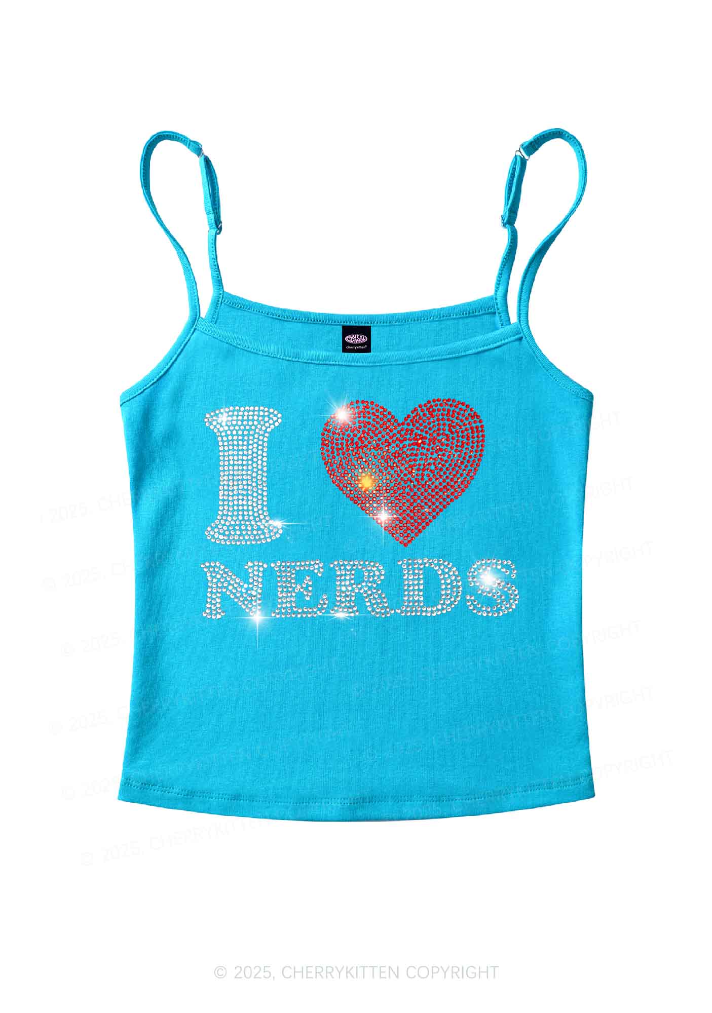 Rhinestone I Love Nerds Y2K Spaghetti Strap Cami Cherrykitten - Image 4
