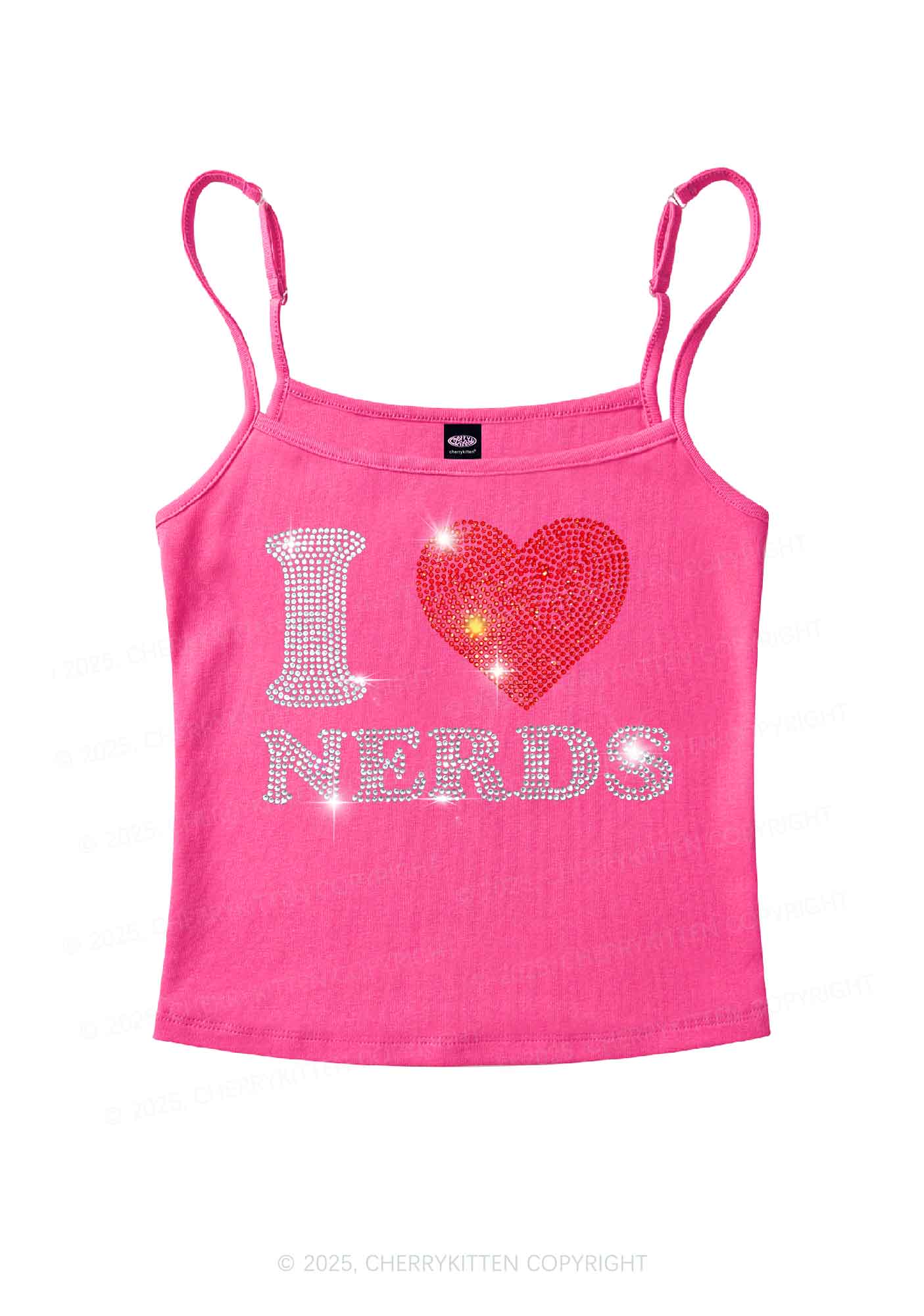 Rhinestone I Love Nerds Y2K Spaghetti Strap Cami Cherrykitten - Image 5
