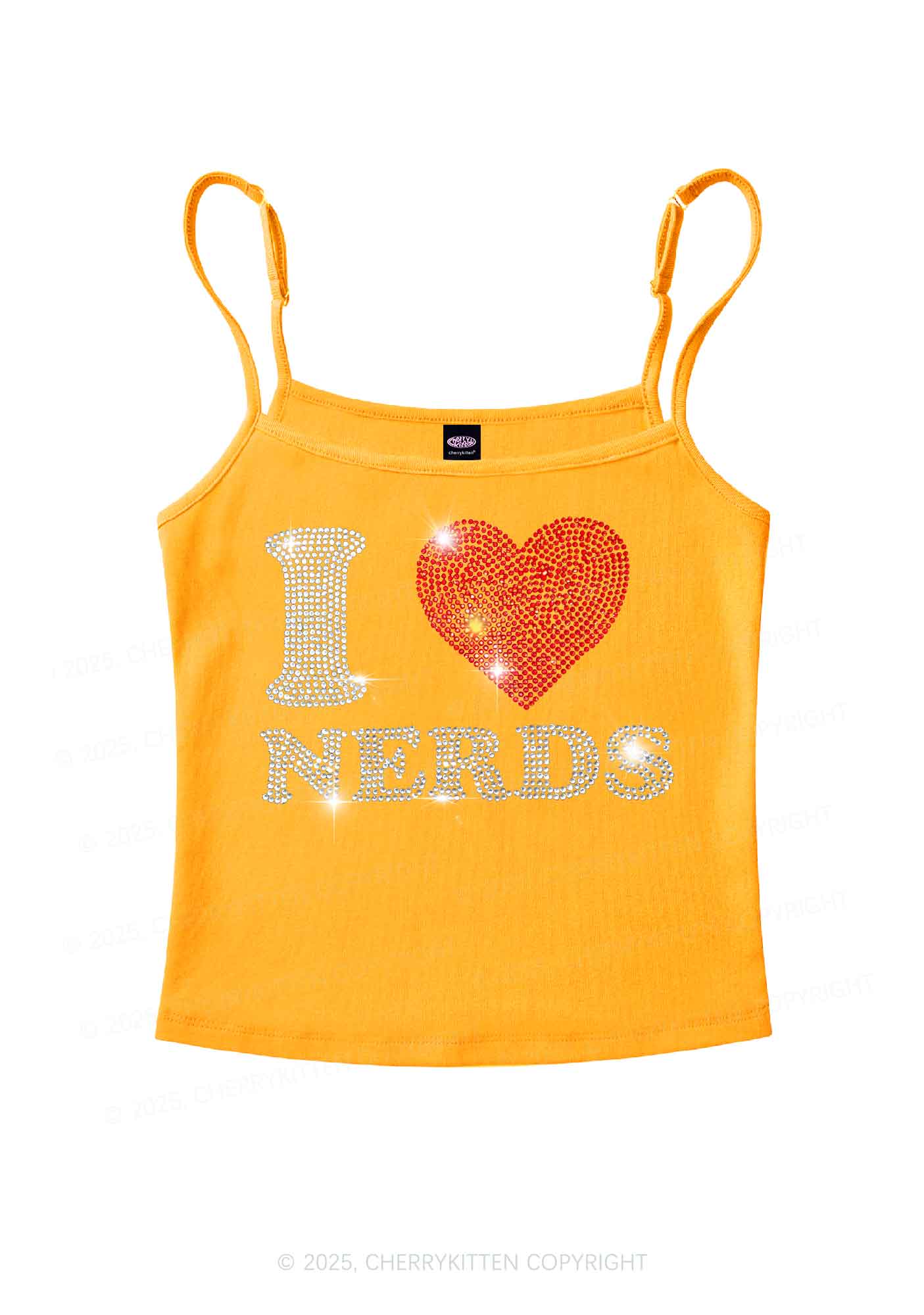 Rhinestone I Love Nerds Y2K Spaghetti Strap Cami Cherrykitten - Image 6