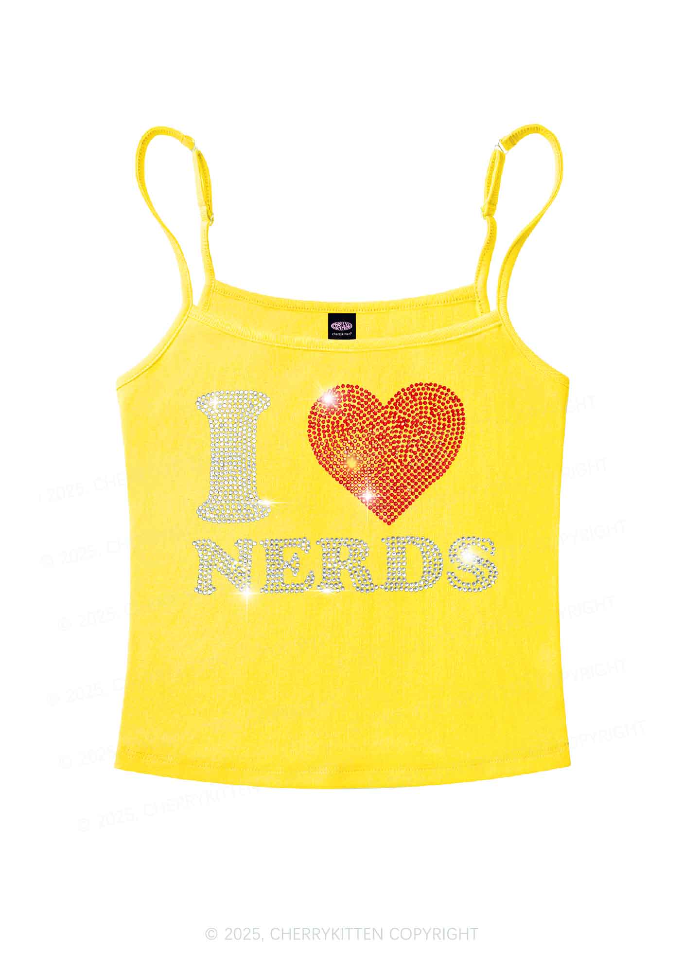 Rhinestone I Love Nerds Y2K Spaghetti Strap Cami Cherrykitten - Image 7