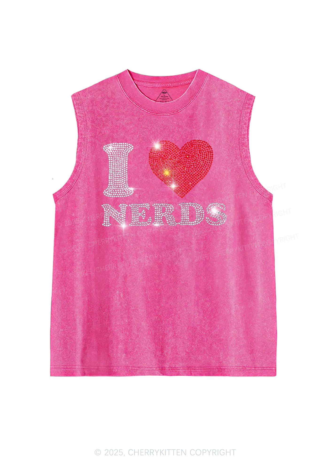 Rhinestone I Love Nerds Y2K Washed Muscle Tank Cherrykitten - Image 3