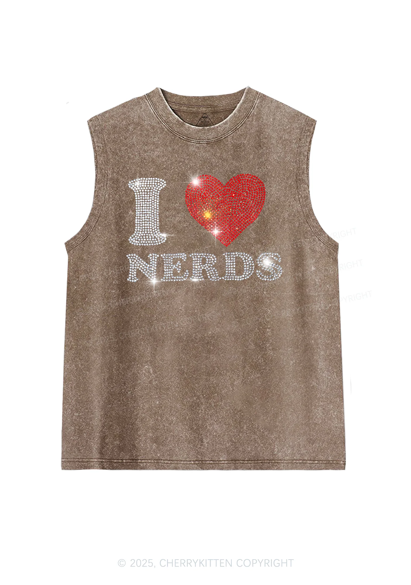 Rhinestone I Love Nerds Y2K Washed Muscle Tank Cherrykitten - Image 4