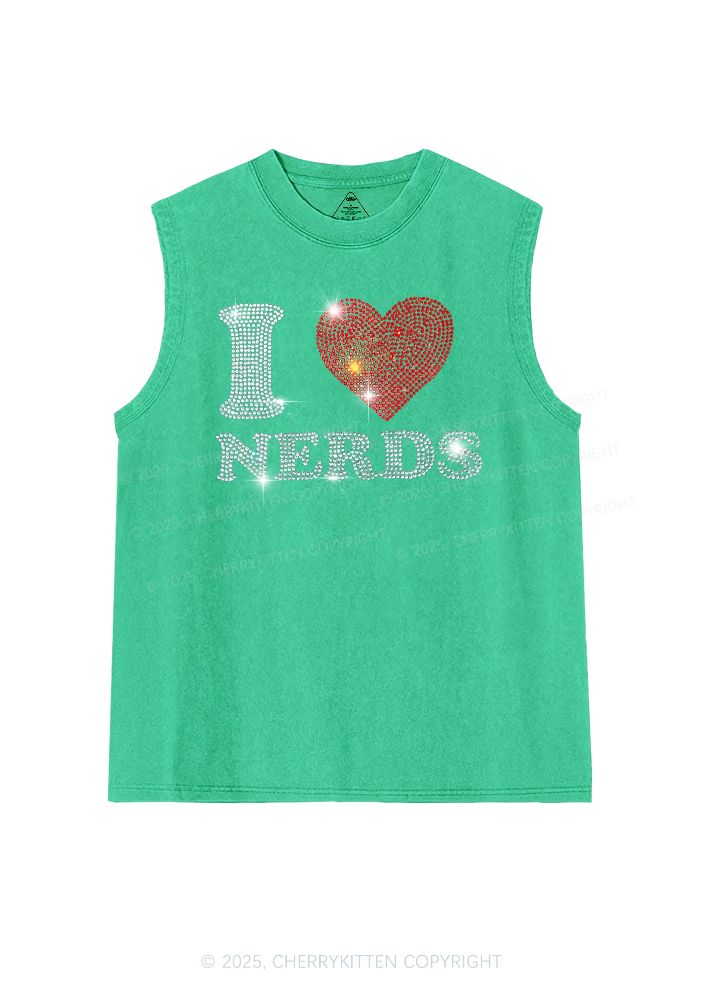 Rhinestone I Love Nerds Y2K Washed Muscle Tank Cherrykitten - Image 6