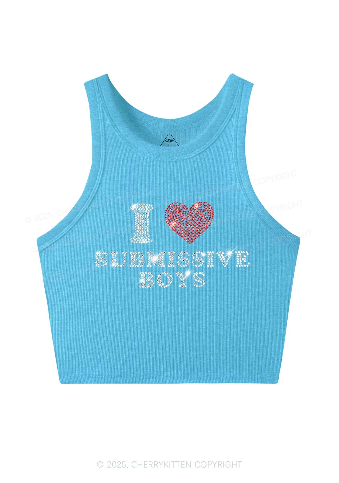 Rhinestone I Love S Boys Y2K Crop Tank Top Cherrykitten - Image 3