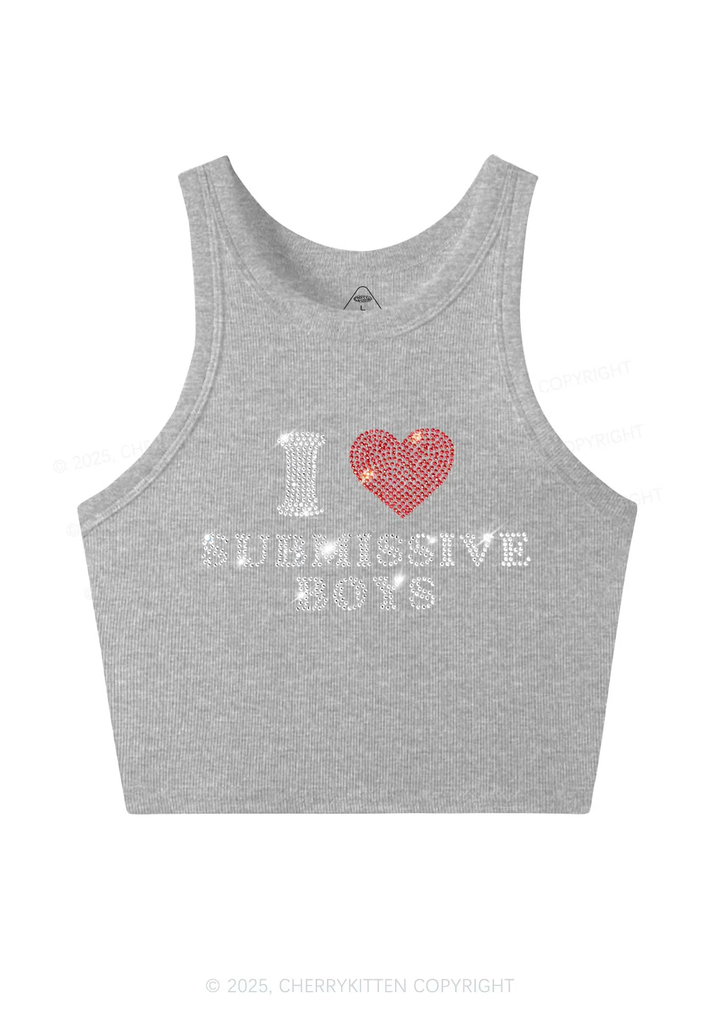 Rhinestone I Love S Boys Y2K Crop Tank Top Cherrykitten - Image 4