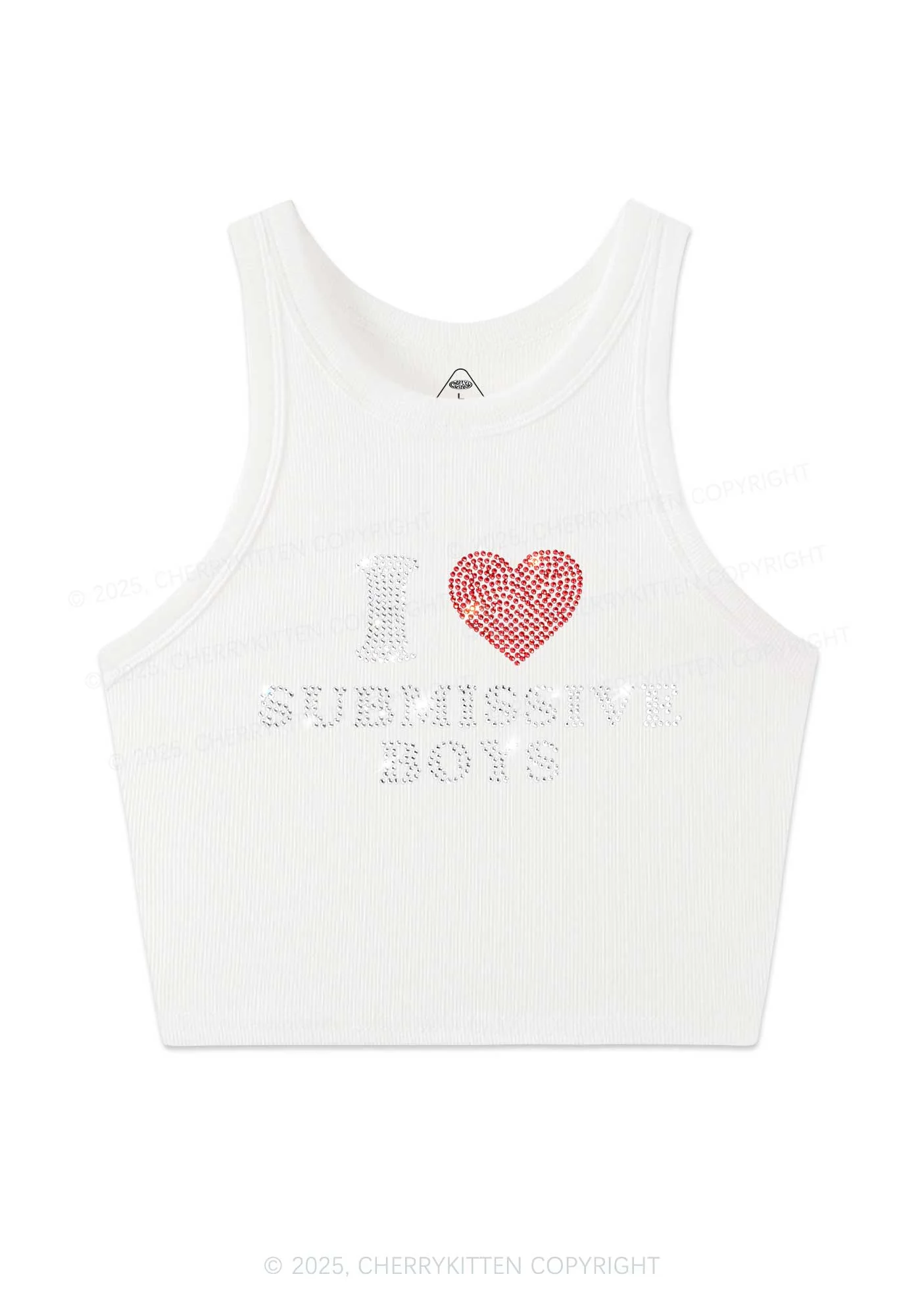 Rhinestone I Love S Boys Y2K Crop Tank Top Cherrykitten - Image 5