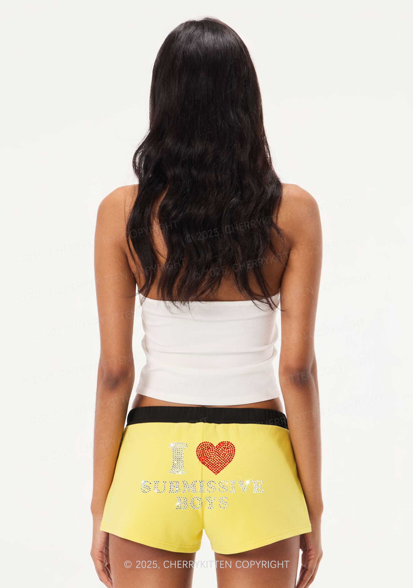 Rhinestone I Love S Boys Y2K Drawstring Mini Shorts Cherrykitten - Image 2