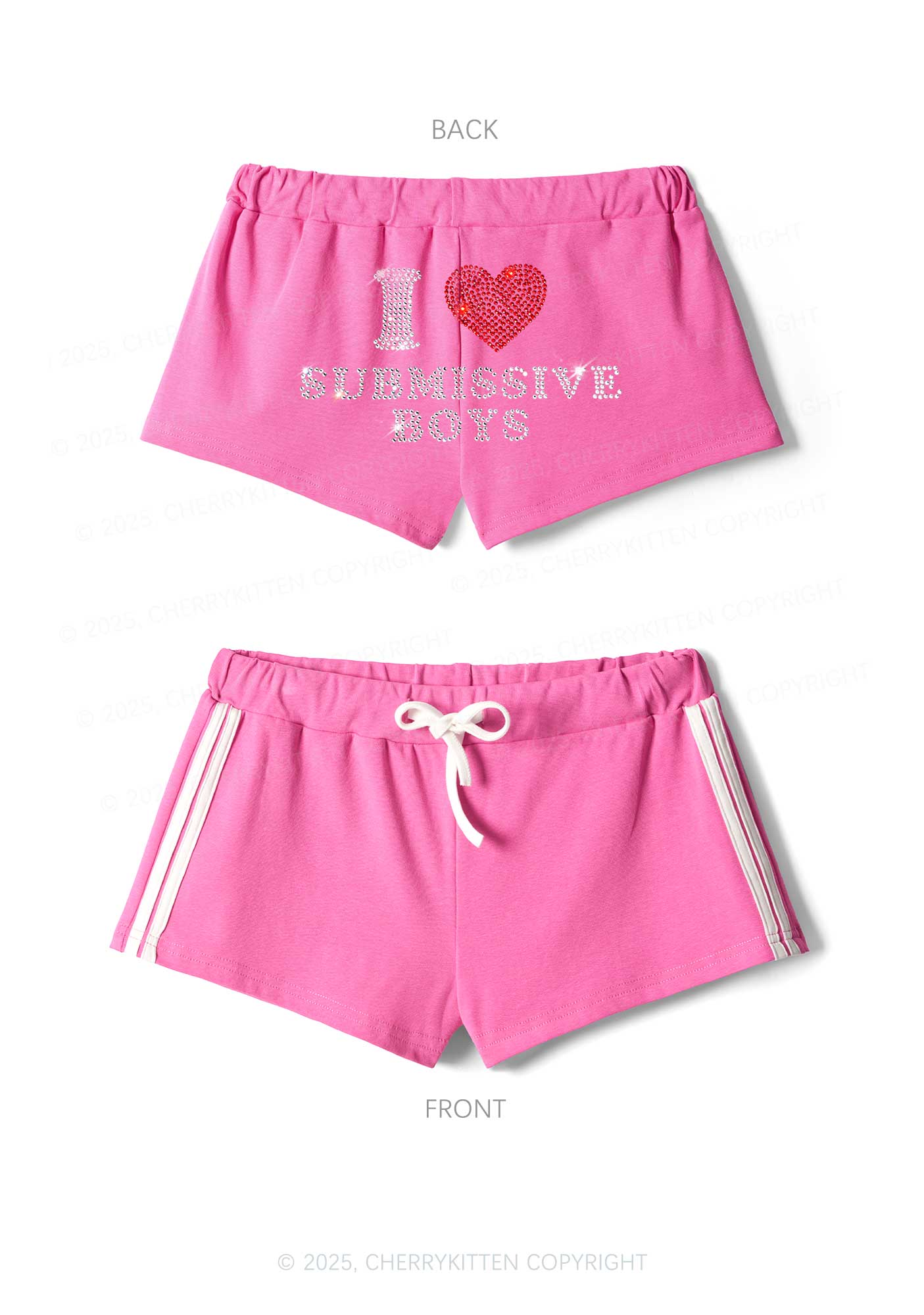 Rhinestone I Love S Boys Y2K Drawstring Mini Shorts Cherrykitten - Image 3
