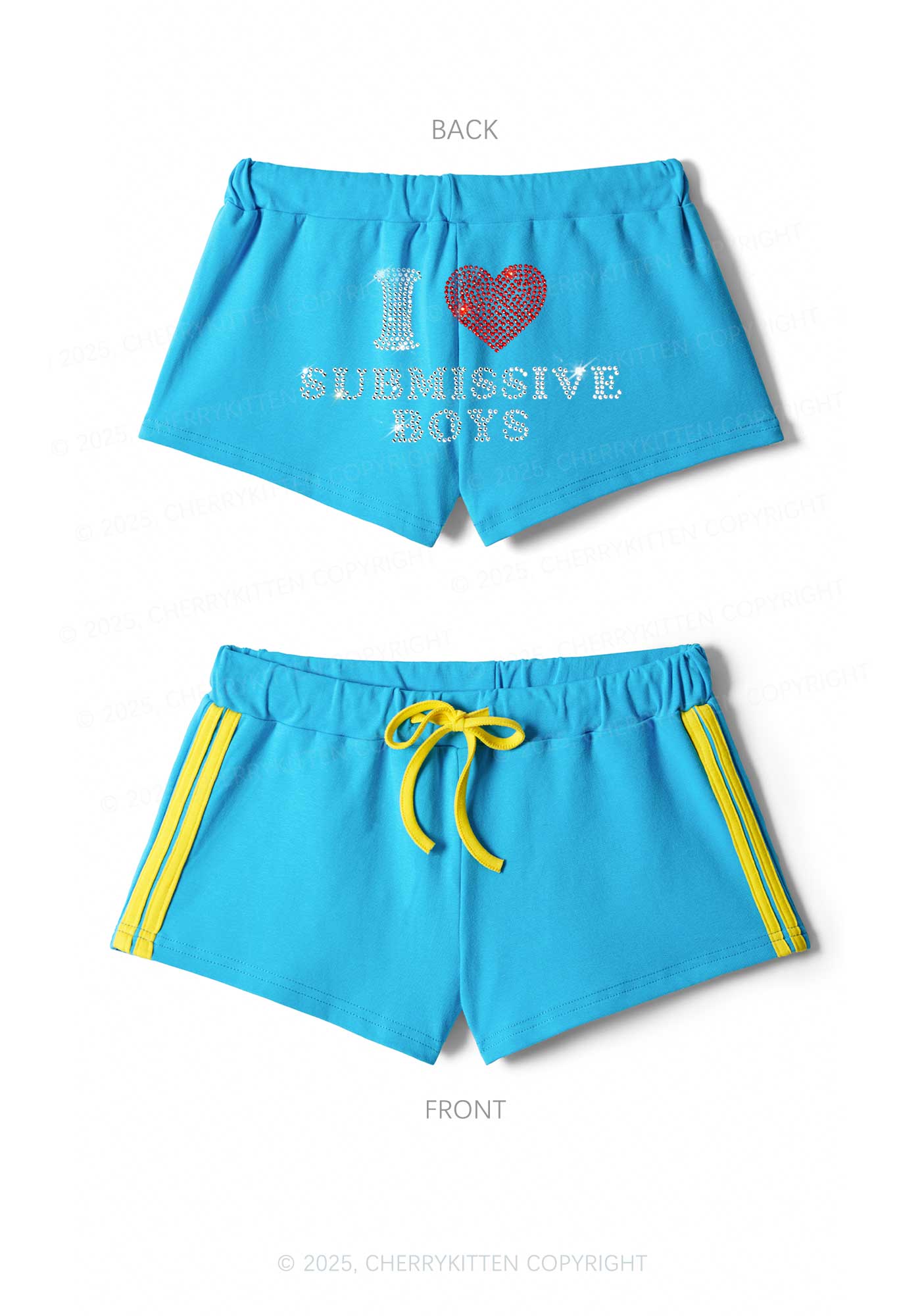 Rhinestone I Love S Boys Y2K Drawstring Mini Shorts Cherrykitten - Image 4