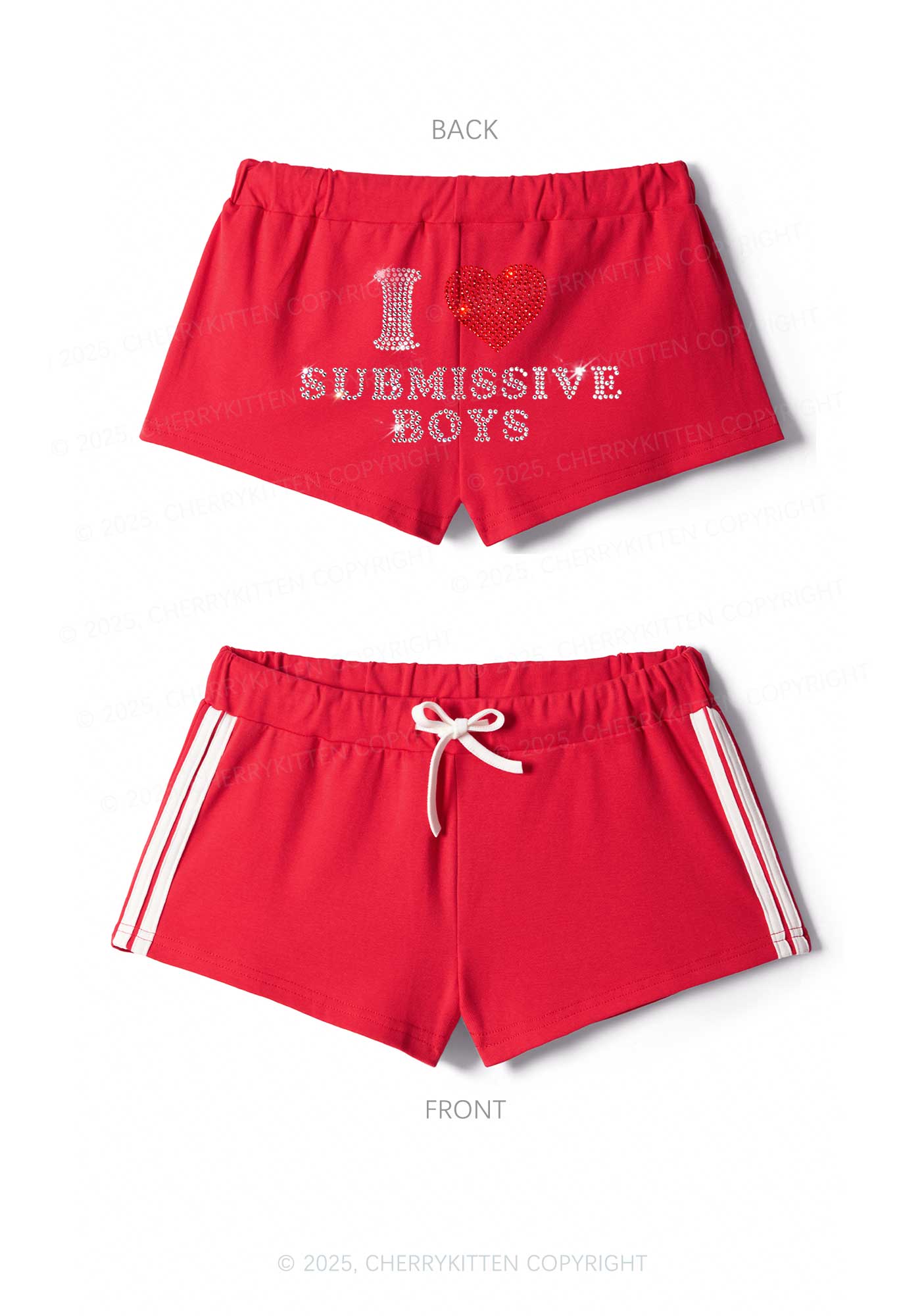 Rhinestone I Love S Boys Y2K Drawstring Mini Shorts Cherrykitten - Image 5