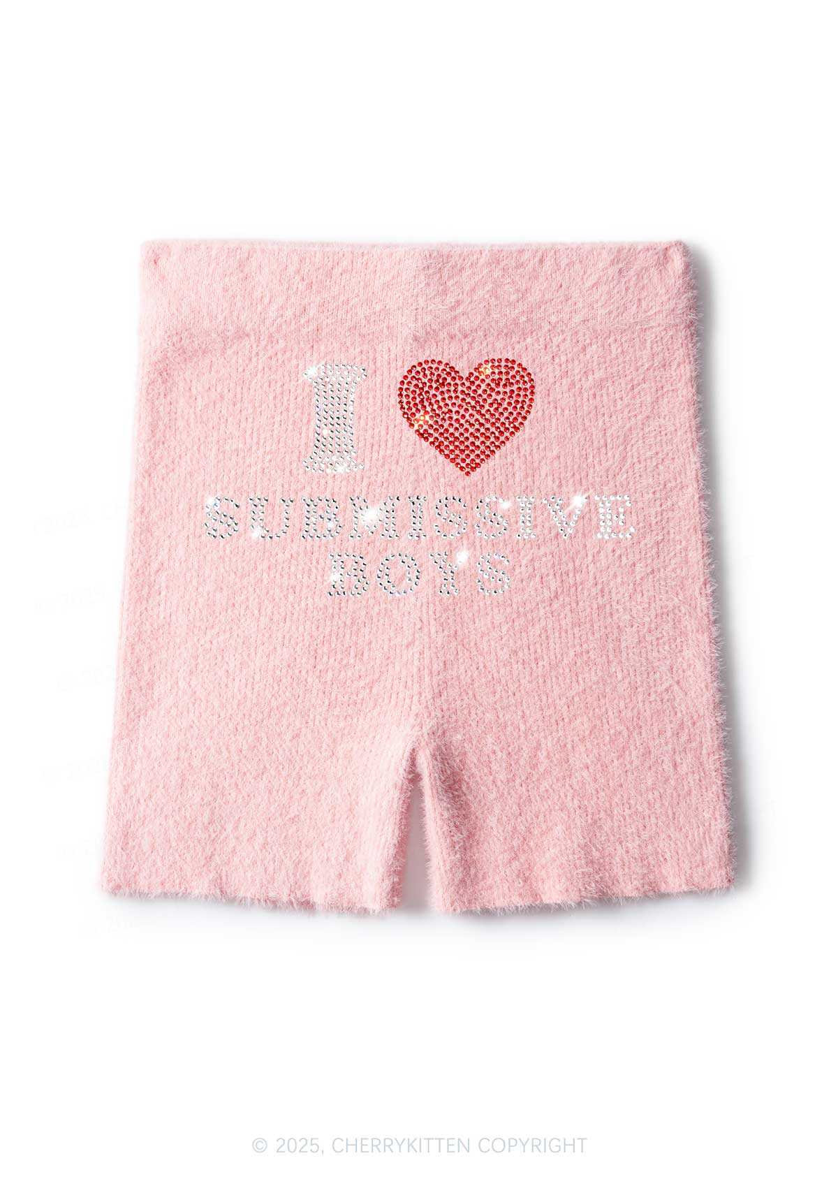 Rhinestone I Love S Boys Y2K Fluffy Shorts Cherrykitten - Image 2