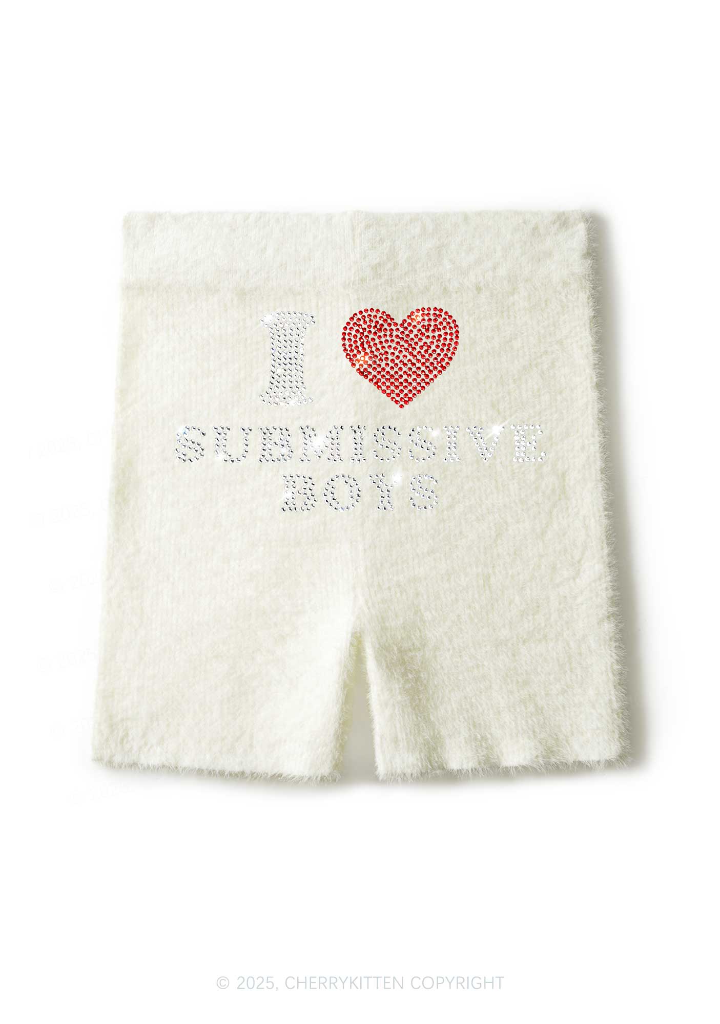 Rhinestone I Love S Boys Y2K Fluffy Shorts Cherrykitten - Image 3