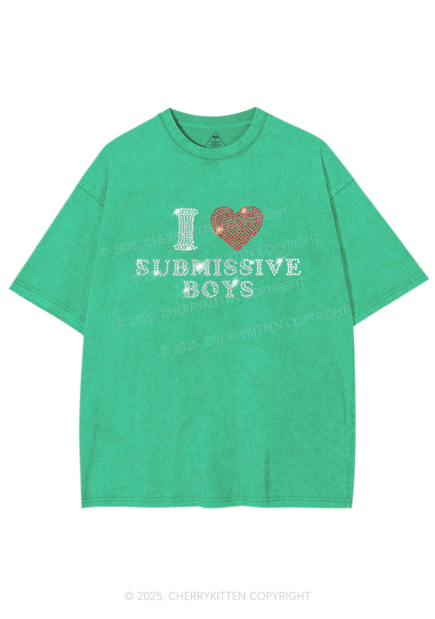 Rhinestone I Love S Boys Y2K Shirts Washed Tee Cherrykitten - Image 3