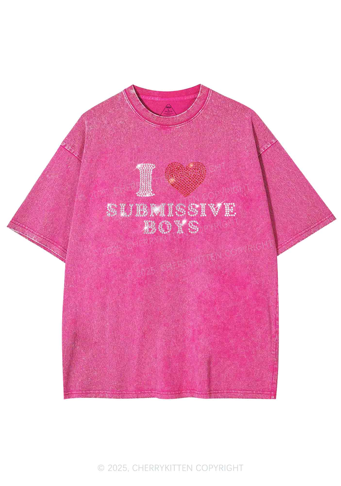 Rhinestone I Love S Boys Y2K Shirts Washed Tee Cherrykitten - Image 4
