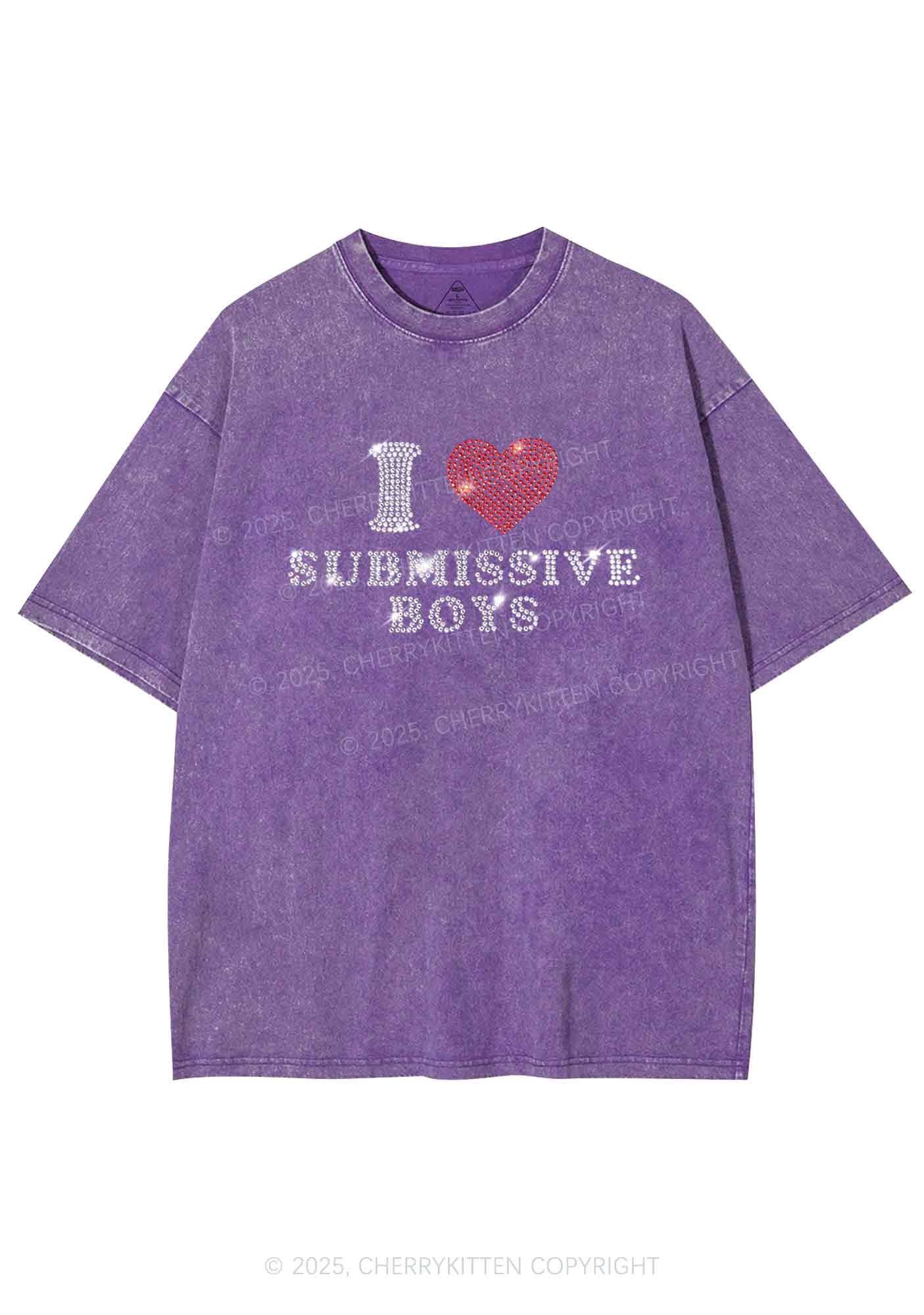 Rhinestone I Love S Boys Y2K Shirts Washed Tee Cherrykitten - Image 5
