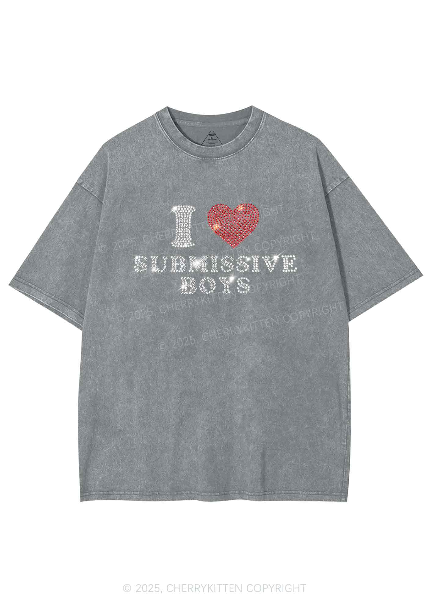 Rhinestone I Love S Boys Y2K Shirts Washed Tee Cherrykitten - Image 6