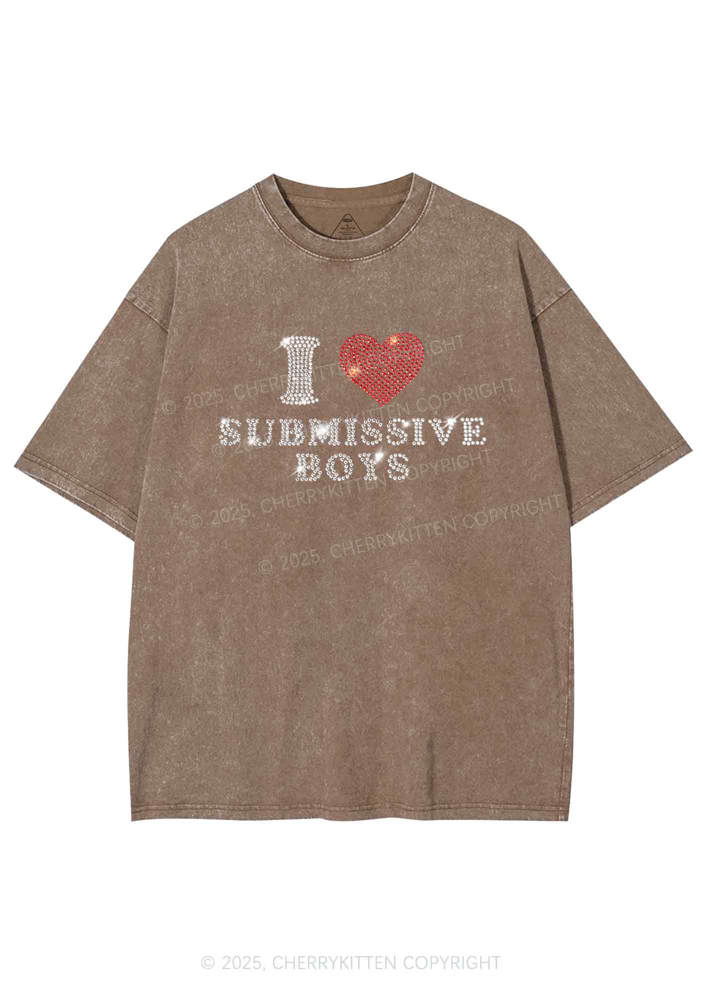Rhinestone I Love S Boys Y2K Shirts Washed Tee Cherrykitten - Image 7