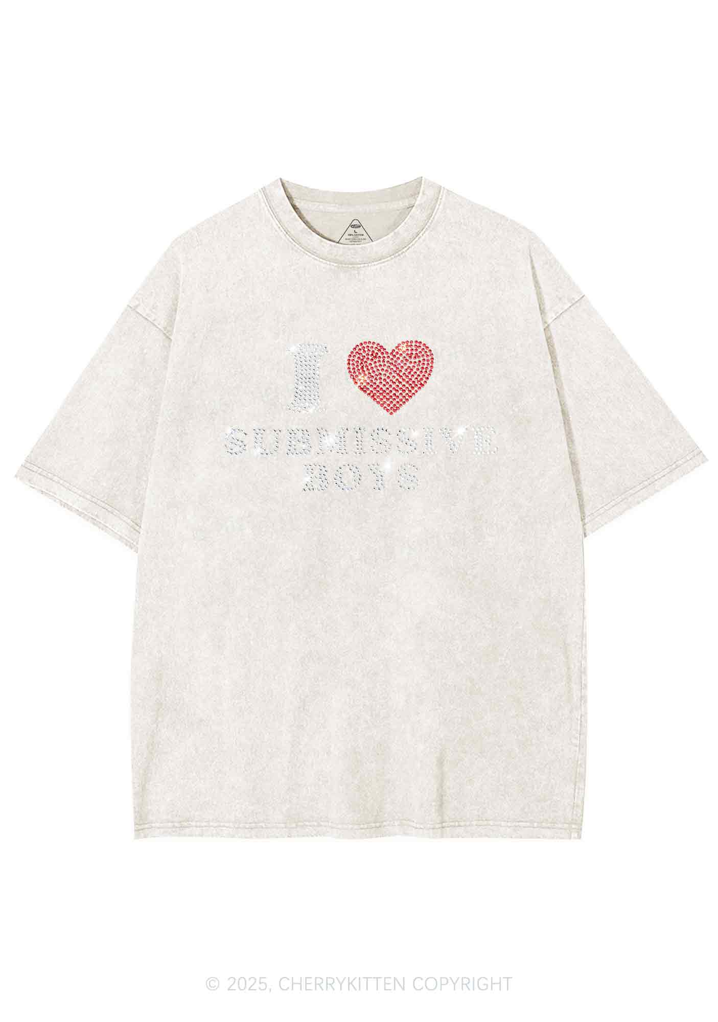 Rhinestone I Love S Boys Y2K Shirts Washed Tee Cherrykitten - Image 8