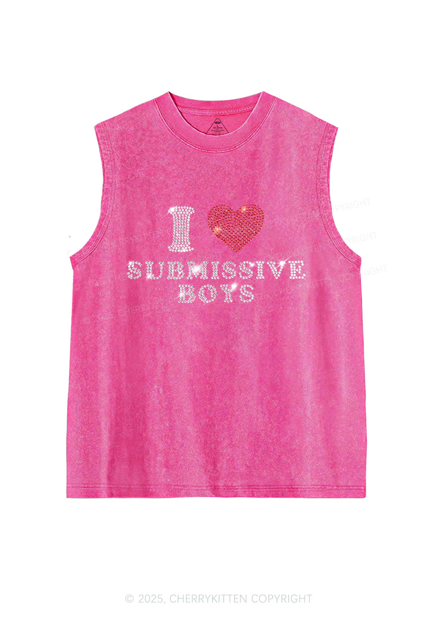 Rhinestone I Love S Boys Y2K Washed Muscle Tank Cherrykitten - Image 3