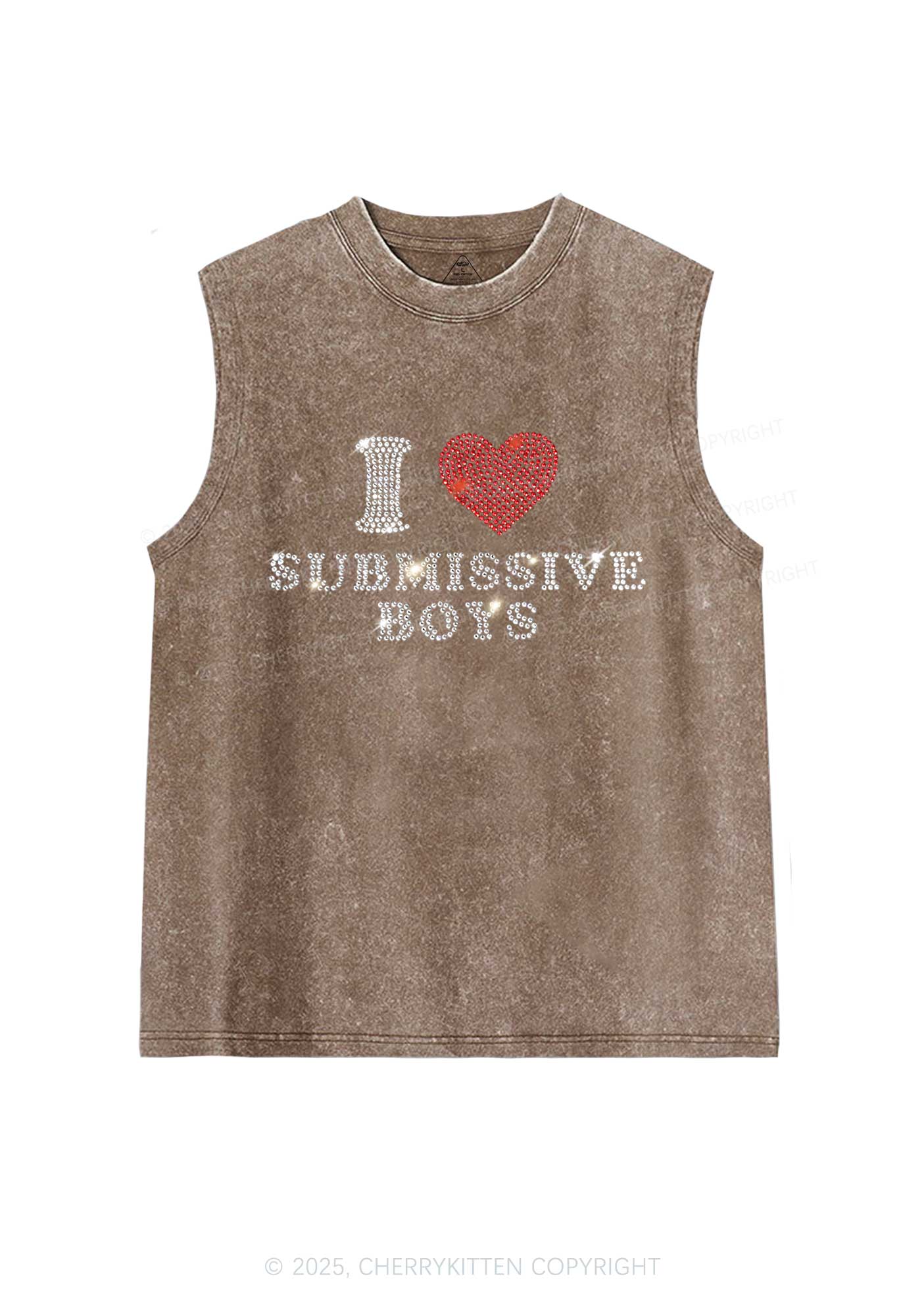 Rhinestone I Love S Boys Y2K Washed Muscle Tank Cherrykitten - Image 5