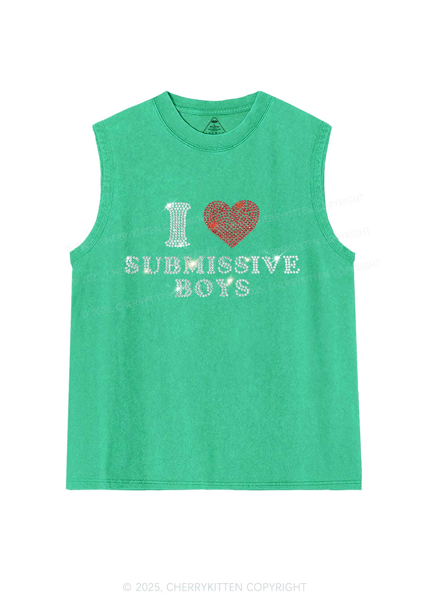 Rhinestone I Love S Boys Y2K Washed Muscle Tank Cherrykitten - Image 6