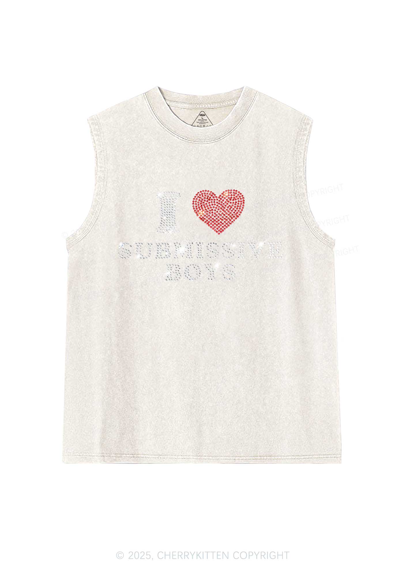 Rhinestone I Love S Boys Y2K Washed Muscle Tank Cherrykitten - Image 7
