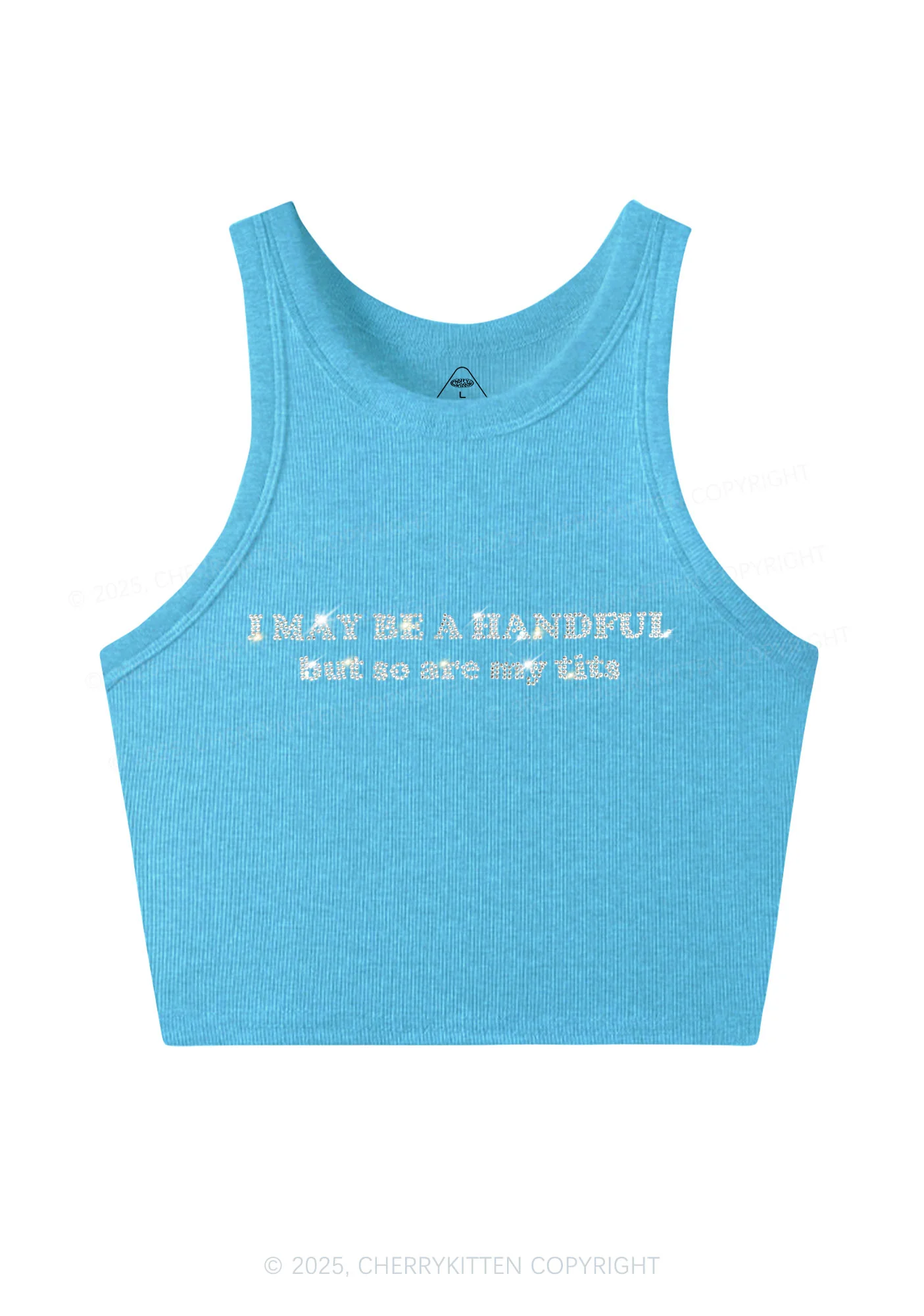 Rhinestone I May Be A Handful Y2K Crop Tank Top Cherrykitten - Image 3