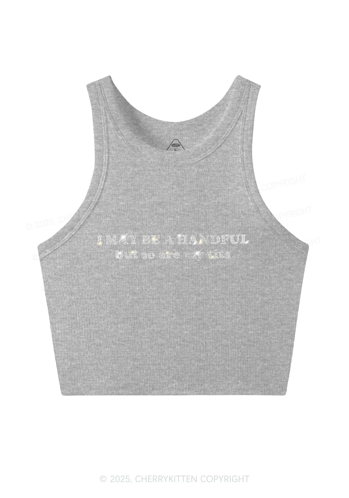 Rhinestone I May Be A Handful Y2K Crop Tank Top Cherrykitten - Image 4