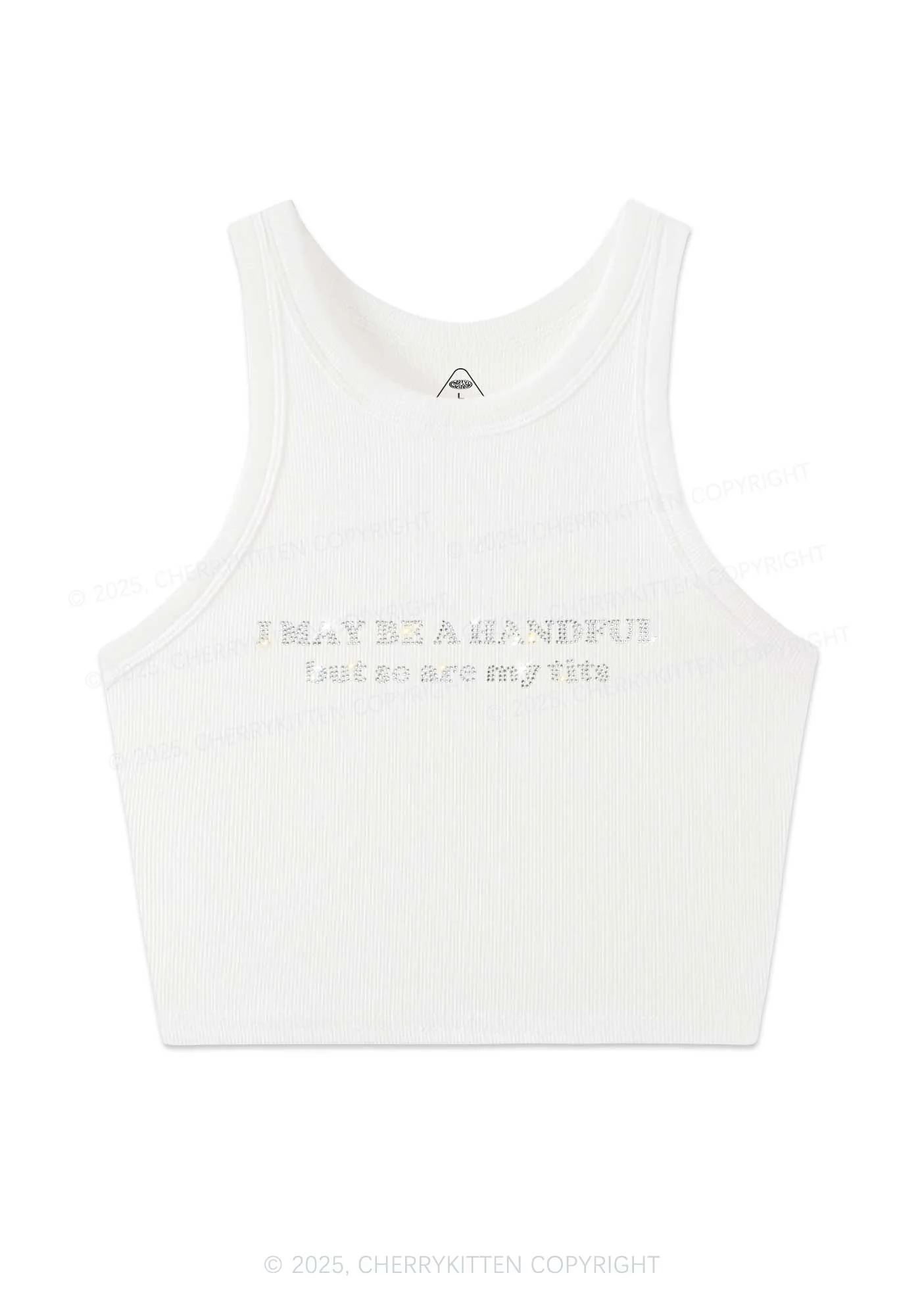 Rhinestone I May Be A Handful Y2K Crop Tank Top Cherrykitten - Image 5
