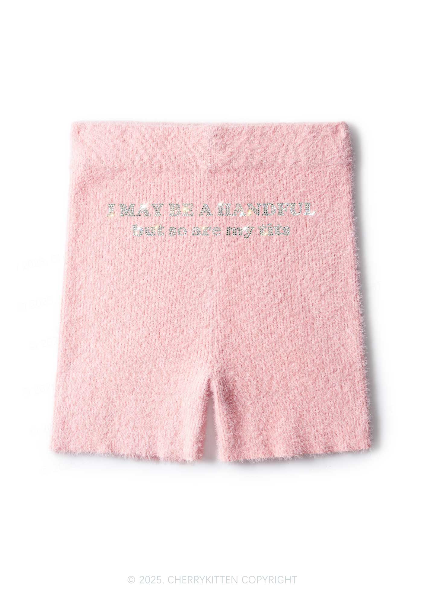 Rhinestone I May Be A Handful Y2K Fluffy Shorts Cherrykitten - Image 2