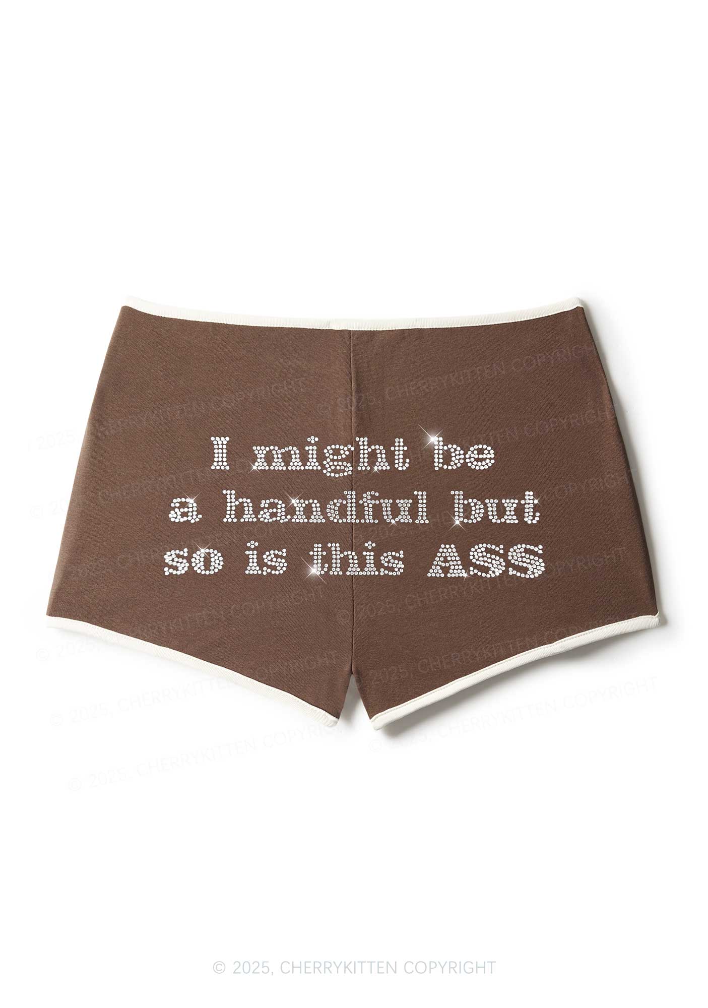 Rhinestone I Might Be Handful Y2K Booty Shorts Cherrykitten - Image 3