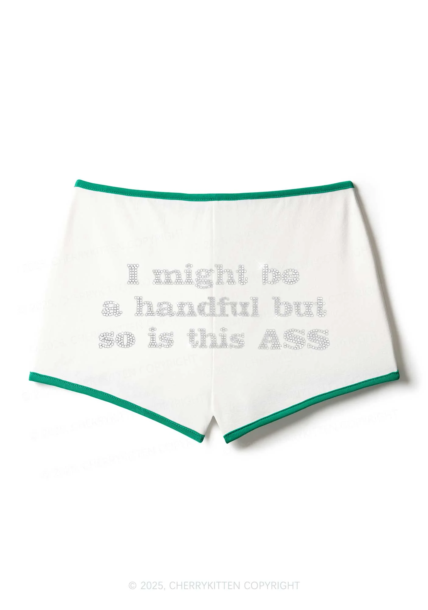 Rhinestone I Might Be Handful Y2K Booty Shorts Cherrykitten - Image 4